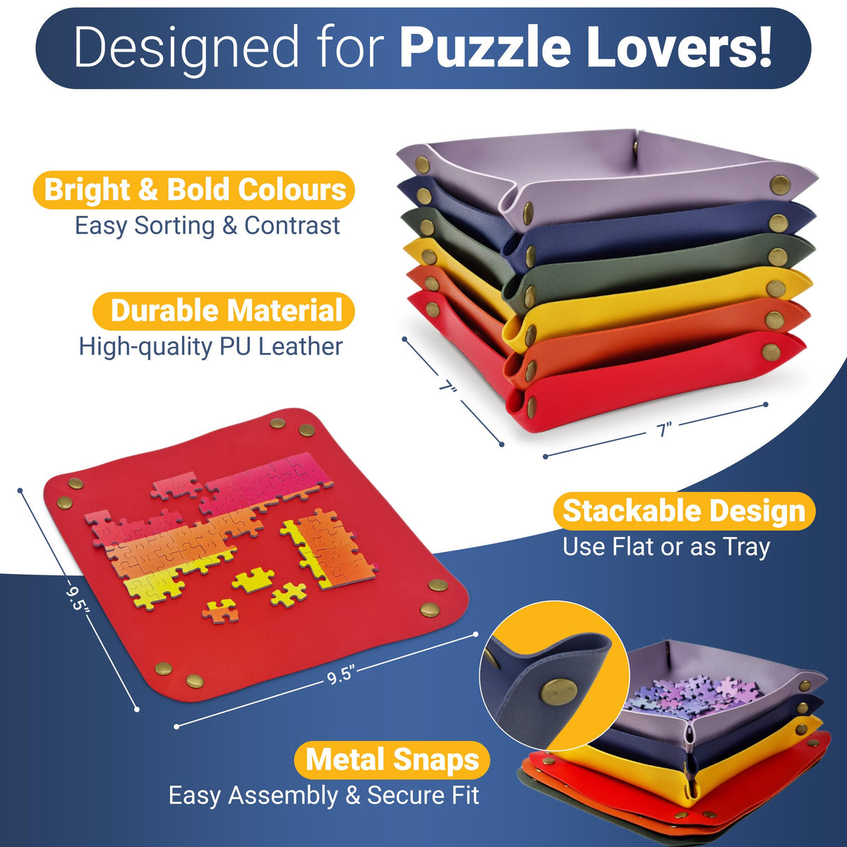 Kraftex Puzzle Sorting Trays - 6-Pack Stackable Puzzle Organizer for 1000-4800 Pieces