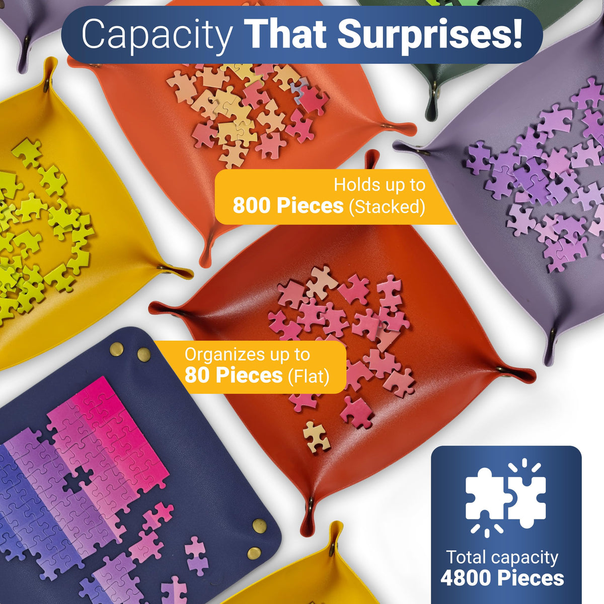 Kraftex Puzzle Sorting Trays - 6-Pack Stackable Puzzle Organizer for 1000-4800 Pieces