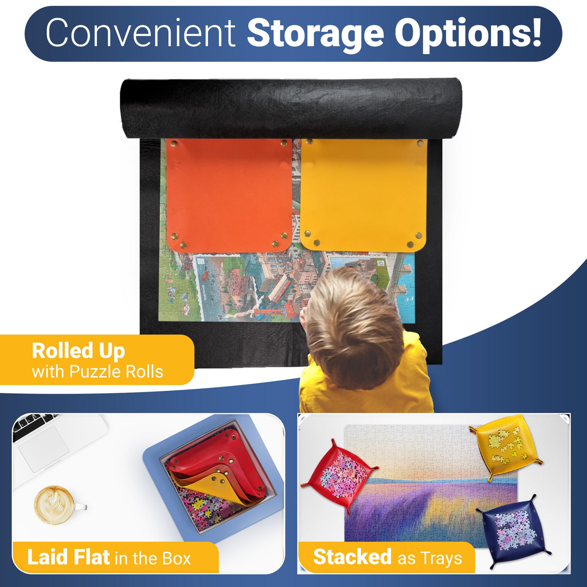 Kraftex Puzzle Sorting Trays - 6-Pack Stackable Puzzle Organizer for 1000-4800 Pieces