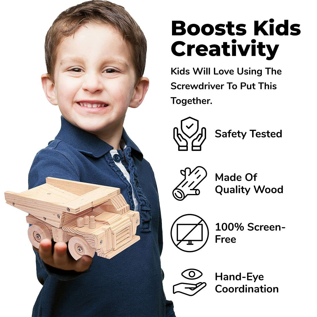 Kraftic Woodworking Kit for Kids & Adults — Tow Truck, Birdhouse, Dump Truck