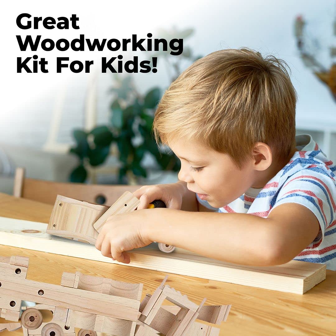 Kraftic Woodworking Kit for Kids & Adults — Tow Truck, Birdhouse, Dump Truck
