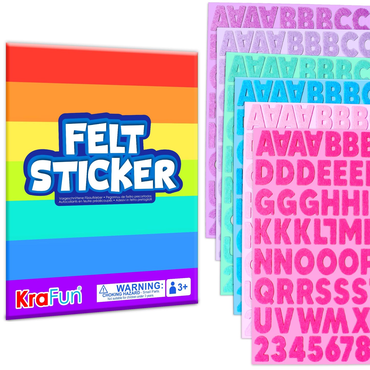 KRAFUN 500+ Felt Stickers Mega-Pack – Self-Adhesive Alphabet, Numbers & Shapes