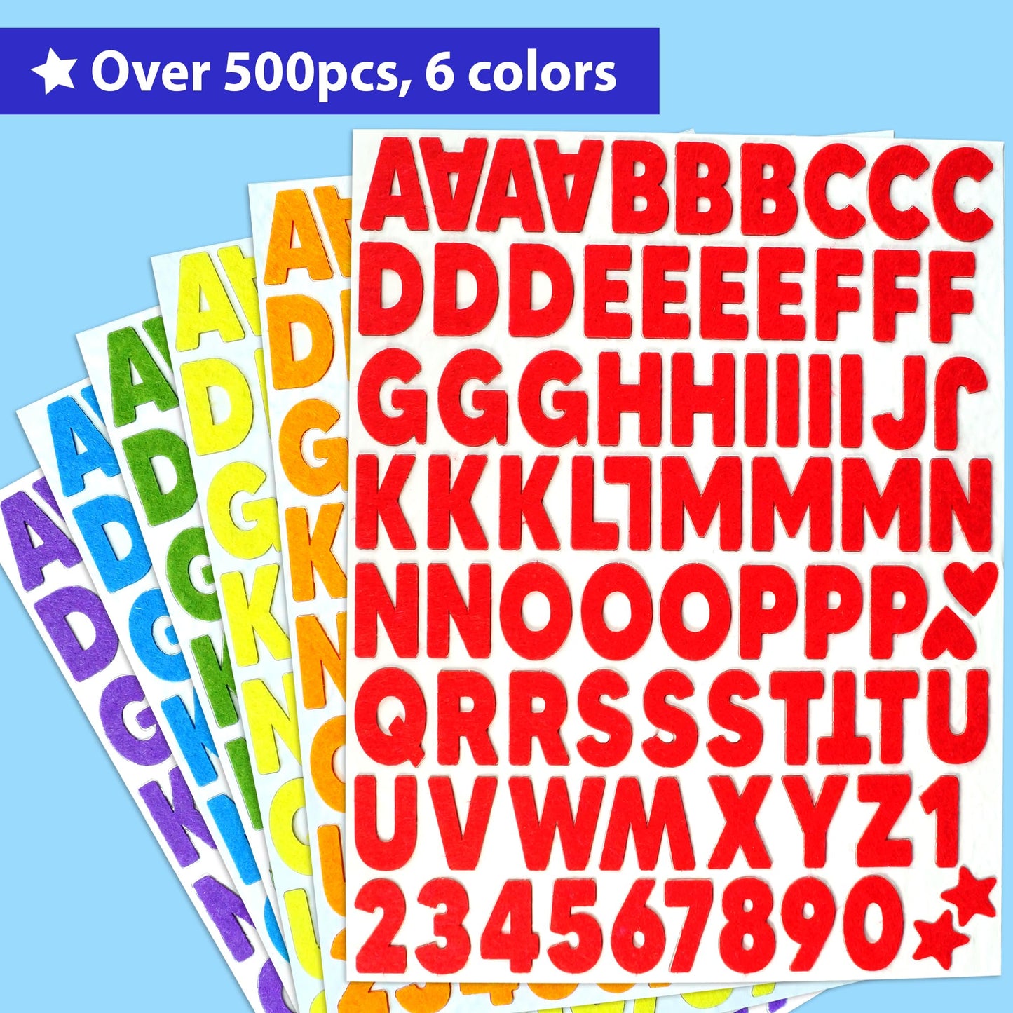 KRAFUN 500+ Felt Stickers for Toddlers & Kids – Self-Adhesive Alphabet, Numbers & Shapes