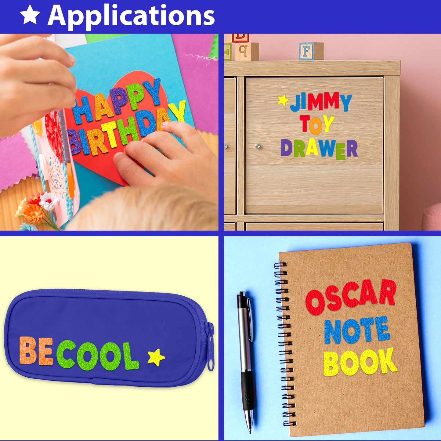 KRAFUN 500+ Felt Stickers for Toddlers & Kids – Self-Adhesive Alphabet, Numbers & Shapes