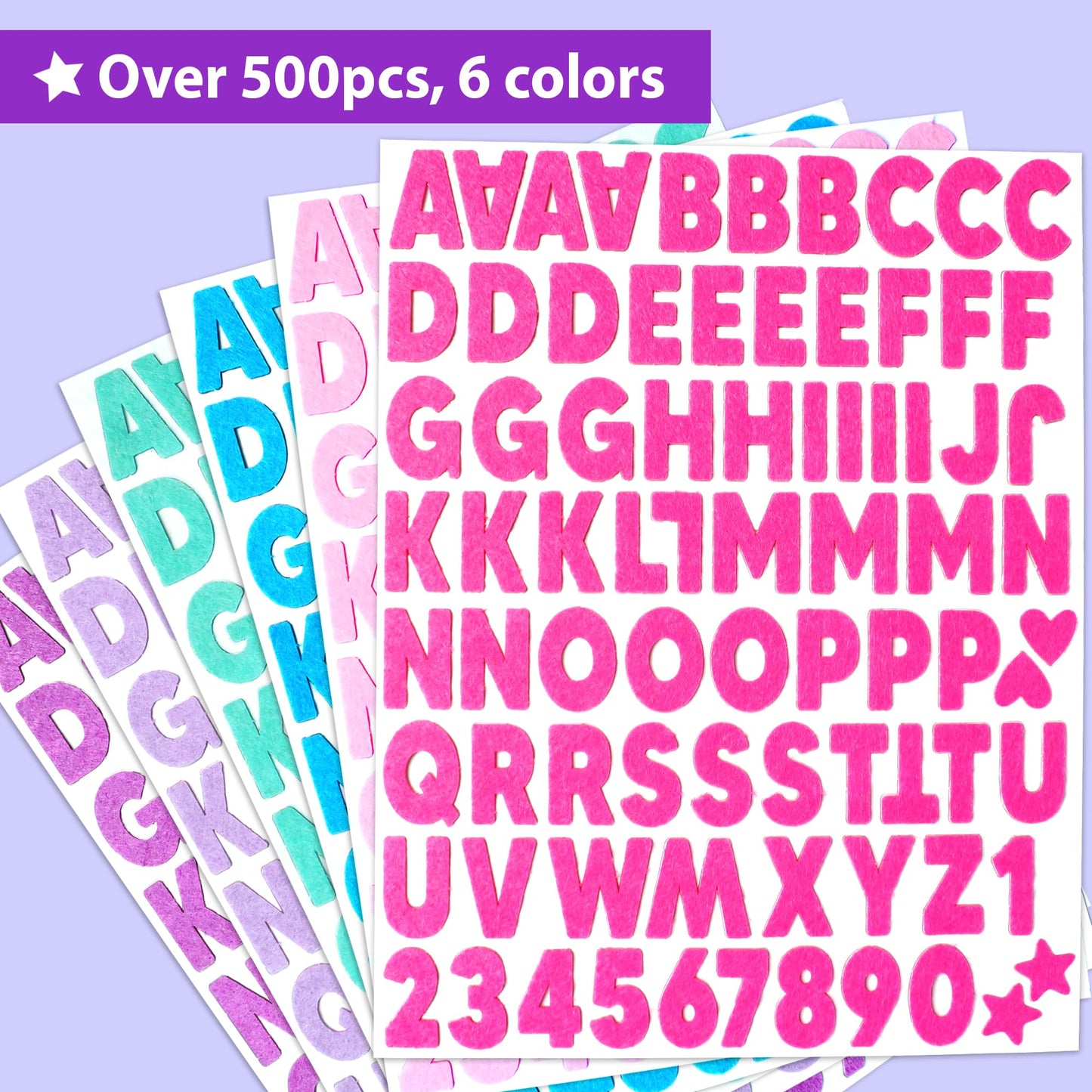KRAFUN 500+ Felt Stickers Mega-Pack – Self-Adhesive Alphabet, Numbers & Shapes