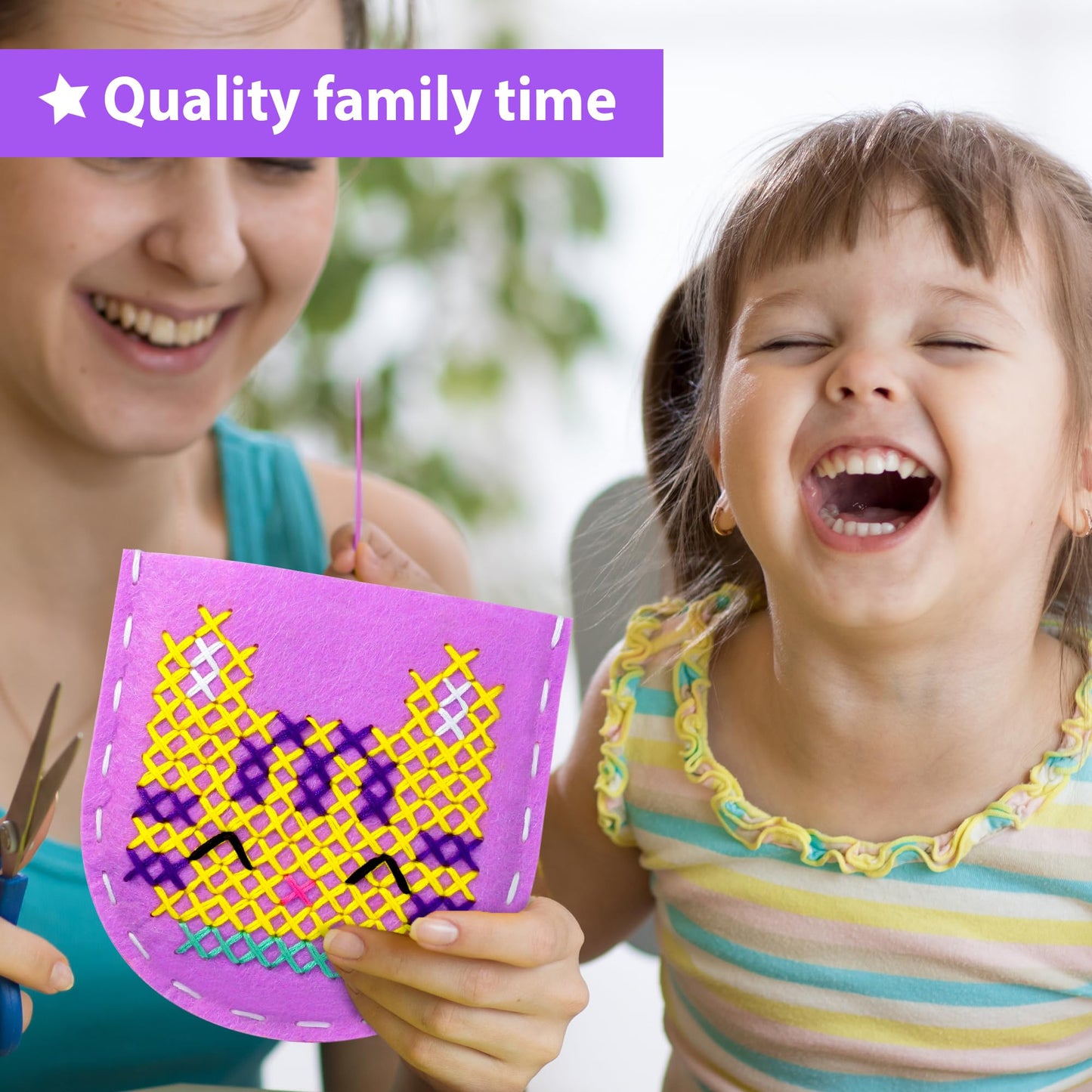 KRAFUN Beginner Cross Stitch Kit for Kids – 6 Easy Projects with Felt Crafts