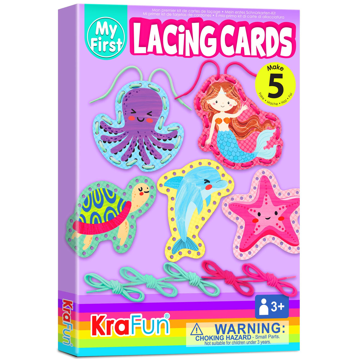 KRAFUN Beginner Mermaid Lacing Card Kit for Kids – 5 Easy Mermaid & Sea Animal Projects