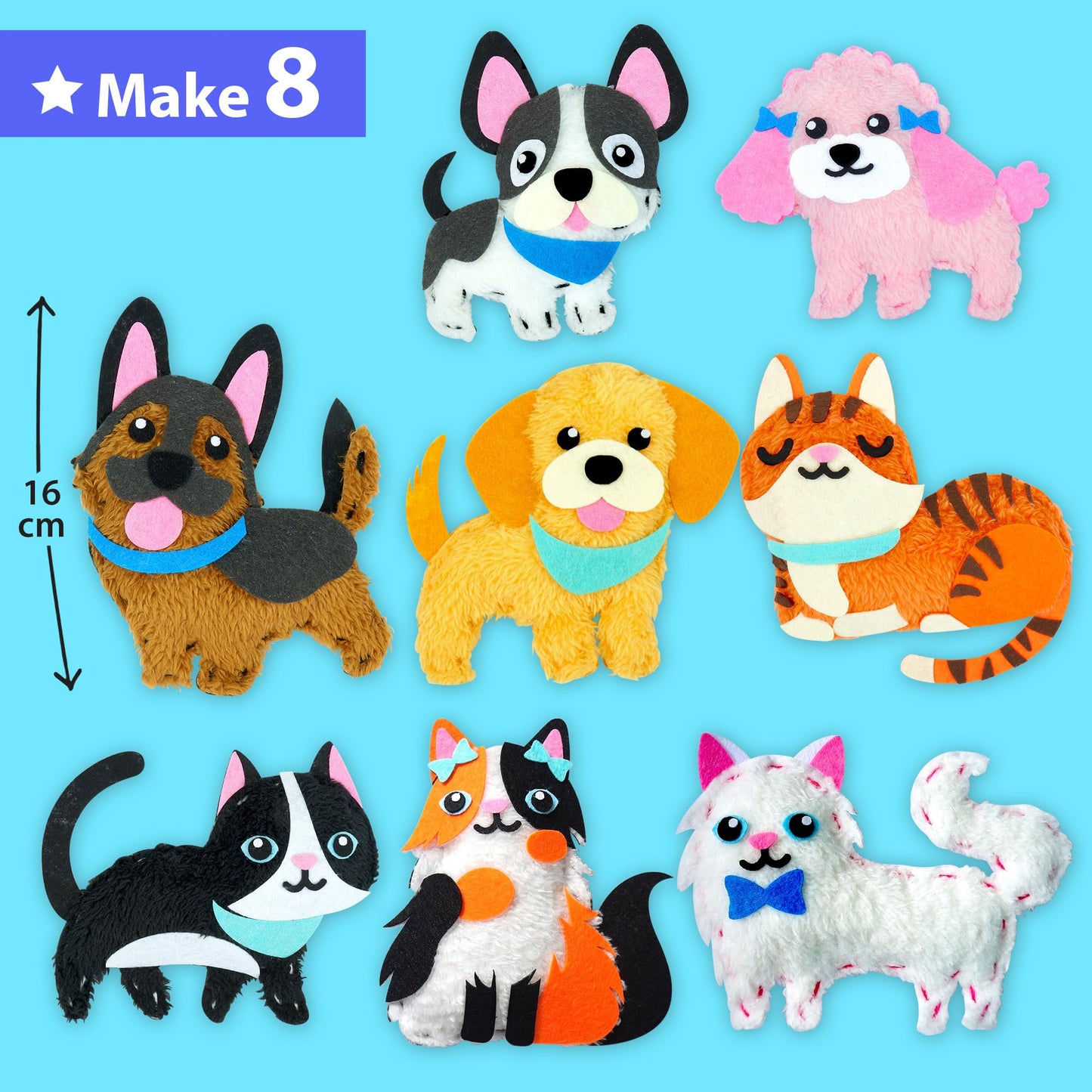KRAFUN Easy Sewing Kit for Beginners – 8 Plush Dog & Cat Projects for Kids