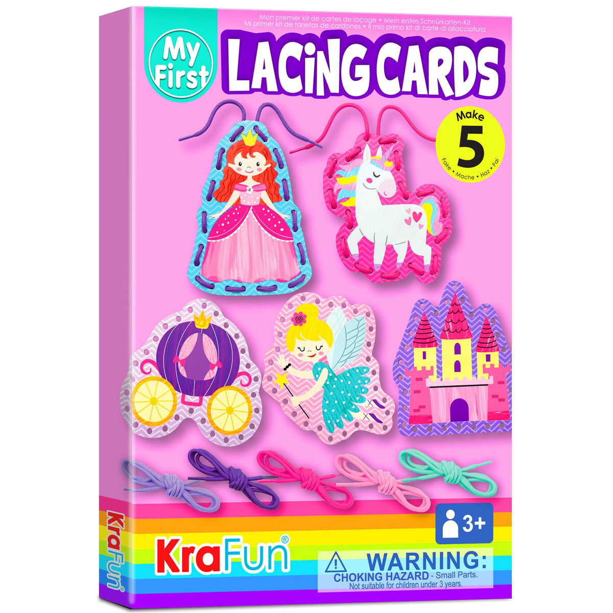 KRAFUN Beginner Unicorn Lacing Card Kit for Kids – 5 Easy Princess Projects