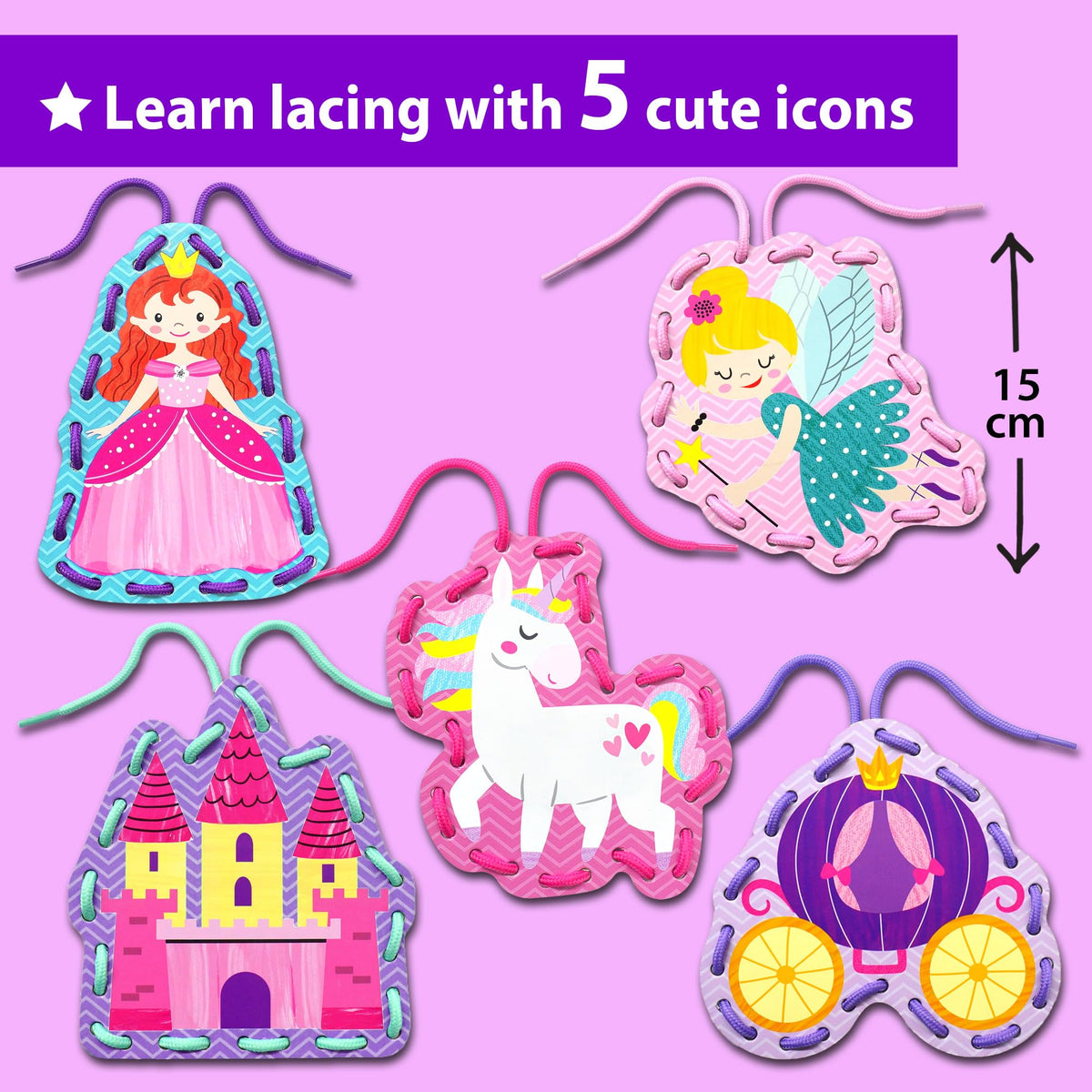 KRAFUN Beginner Unicorn Lacing Card Kit for Kids – 5 Easy Princess Projects
