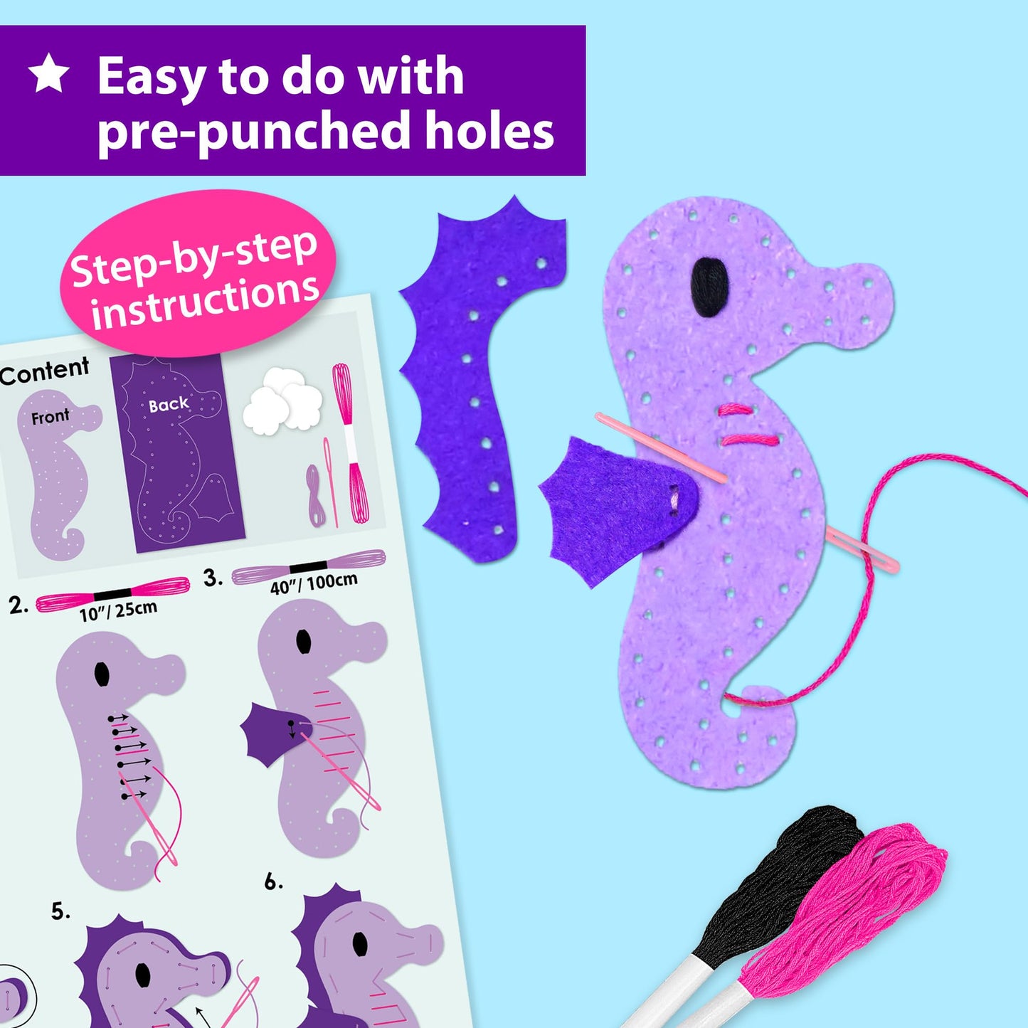 KRAFUN Mermaid Sea Animals Beginner Sewing Kit for Kids – 5 Plush Dolls