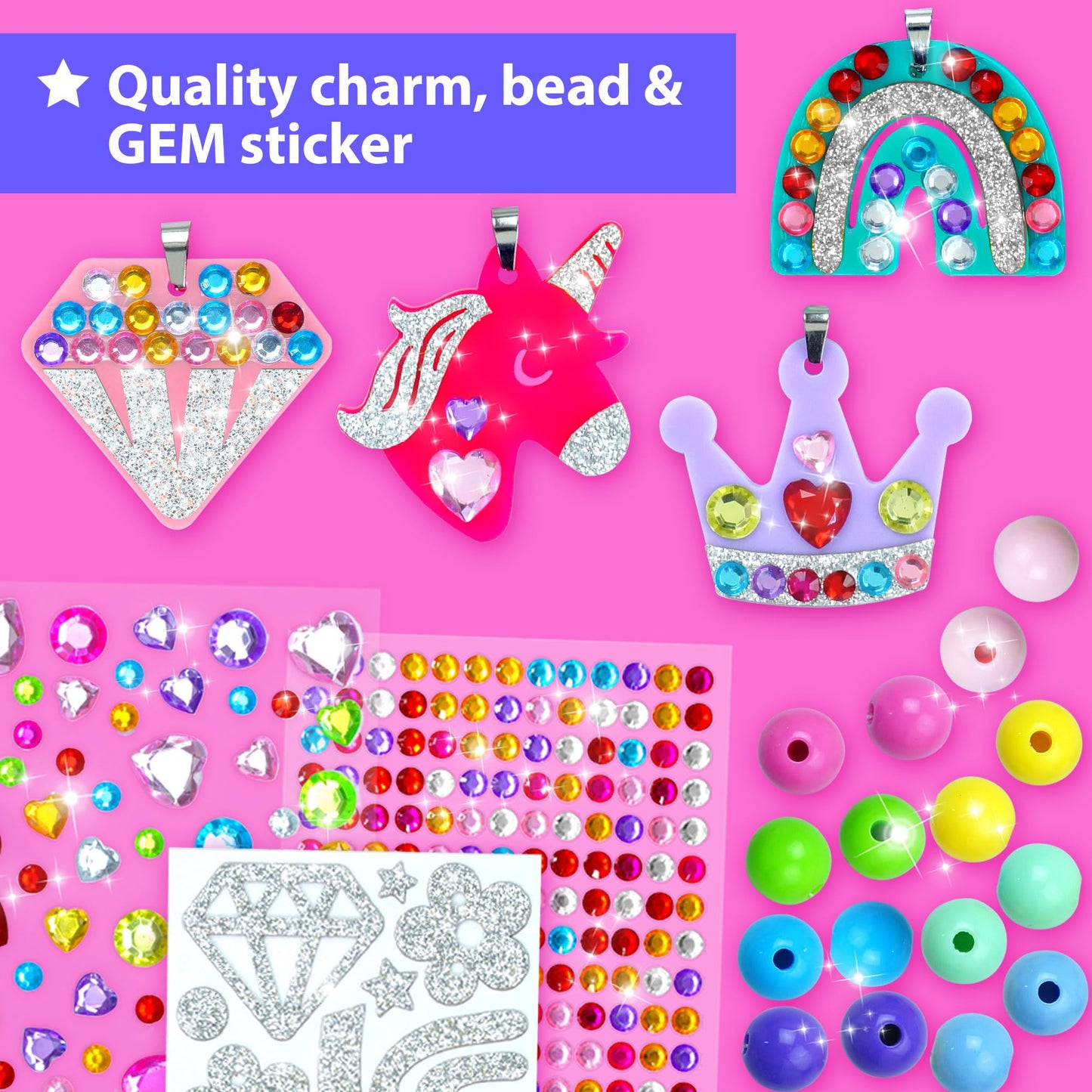 KRAFUN Unicorn & Princess Jewelry Making Kit for Girls – DIY Beads, Charms & Gems | Ages 4-8+