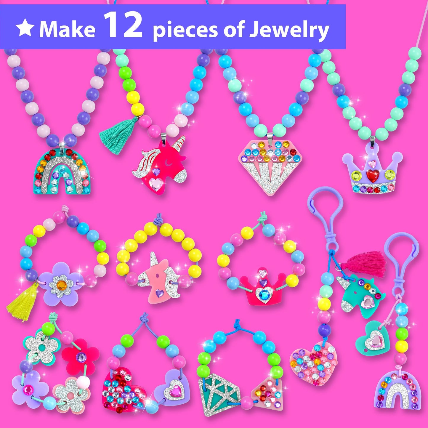 KRAFUN Unicorn & Princess Jewelry Making Kit for Girls – DIY Beads, Charms & Gems | Ages 4-8+