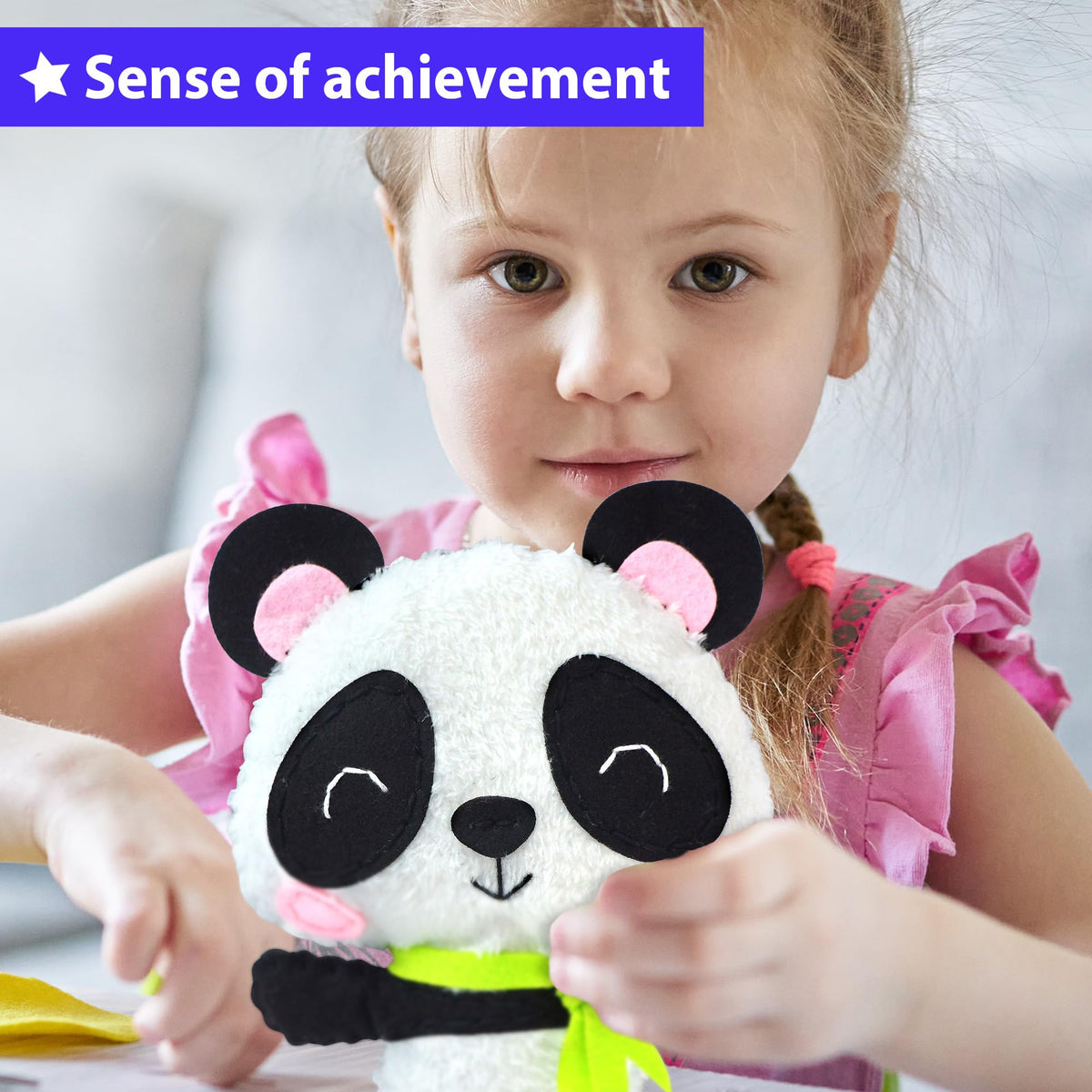 KRAFUN Panda Animal Sewing Kit for Kids – Beginner Embroidery Craft with Panda Doll & Felt Materials