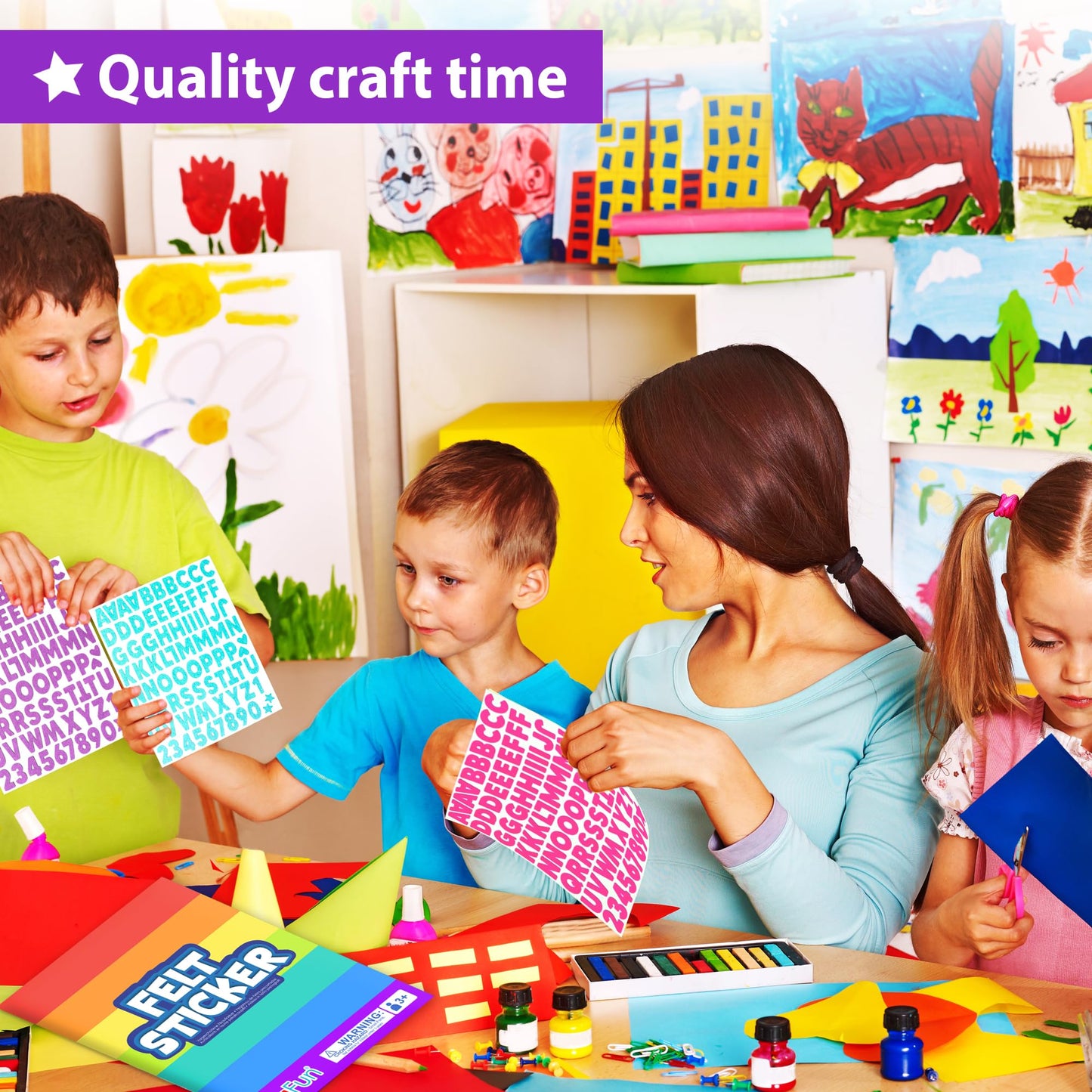 KRAFUN 500+ Felt Stickers Mega-Pack – Self-Adhesive Alphabet, Numbers & Shapes