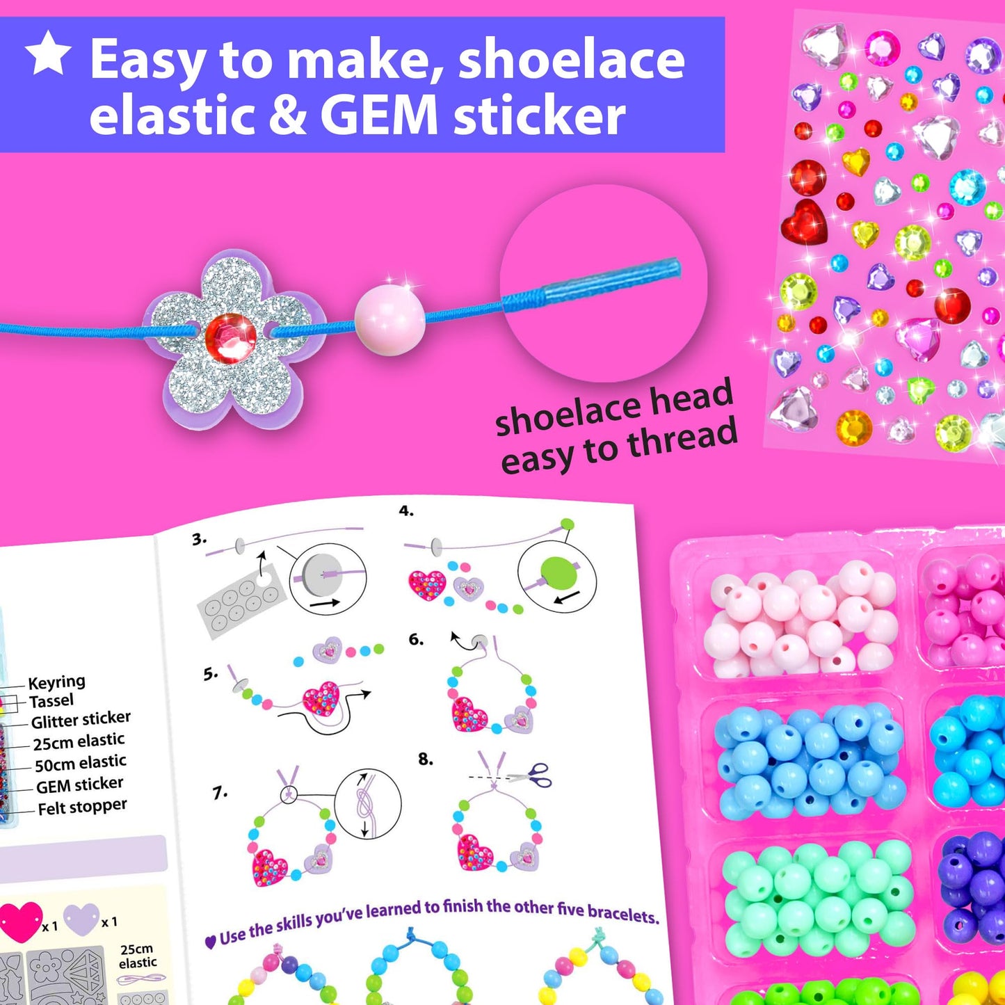 KRAFUN Unicorn & Princess Jewelry Making Kit for Girls – DIY Beads, Charms & Gems | Ages 4-8+