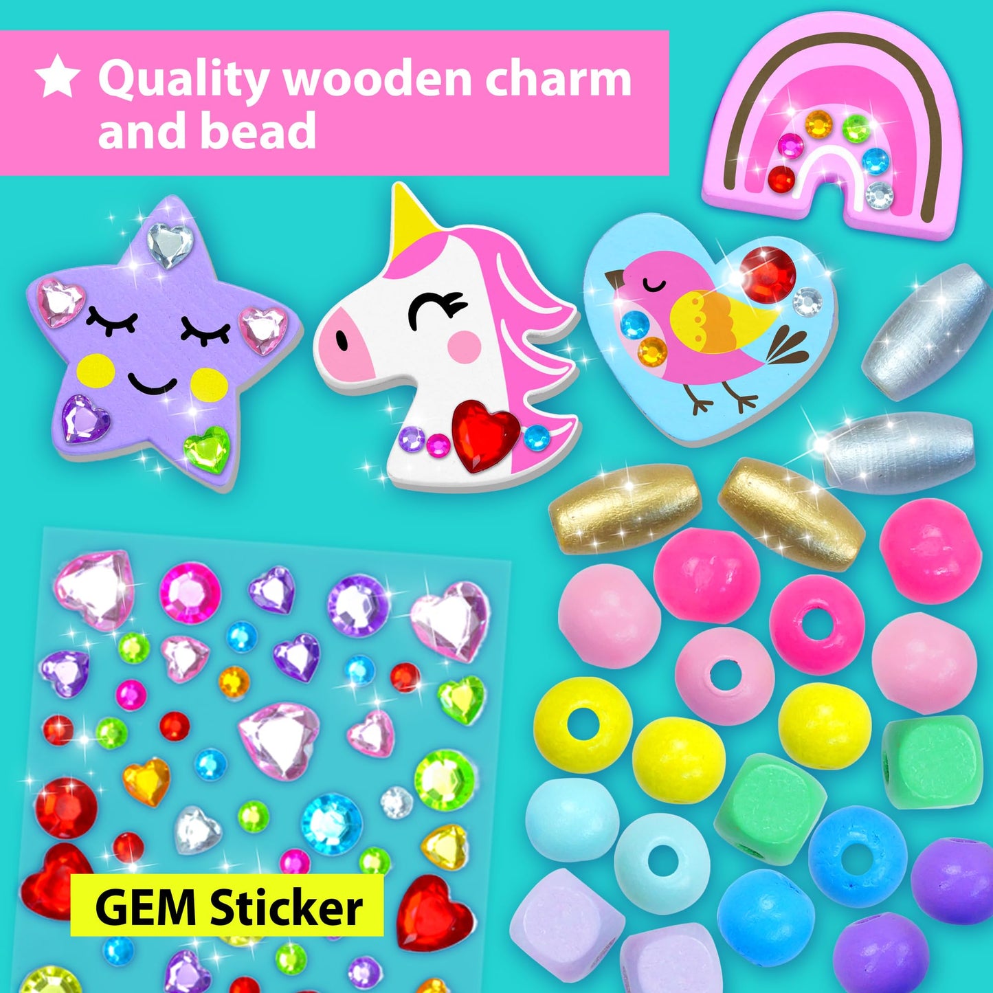 KRAFUN Unicorn Bracelet Kit for Girls – 14 Jewelry Projects with Beads, Charms & Threads