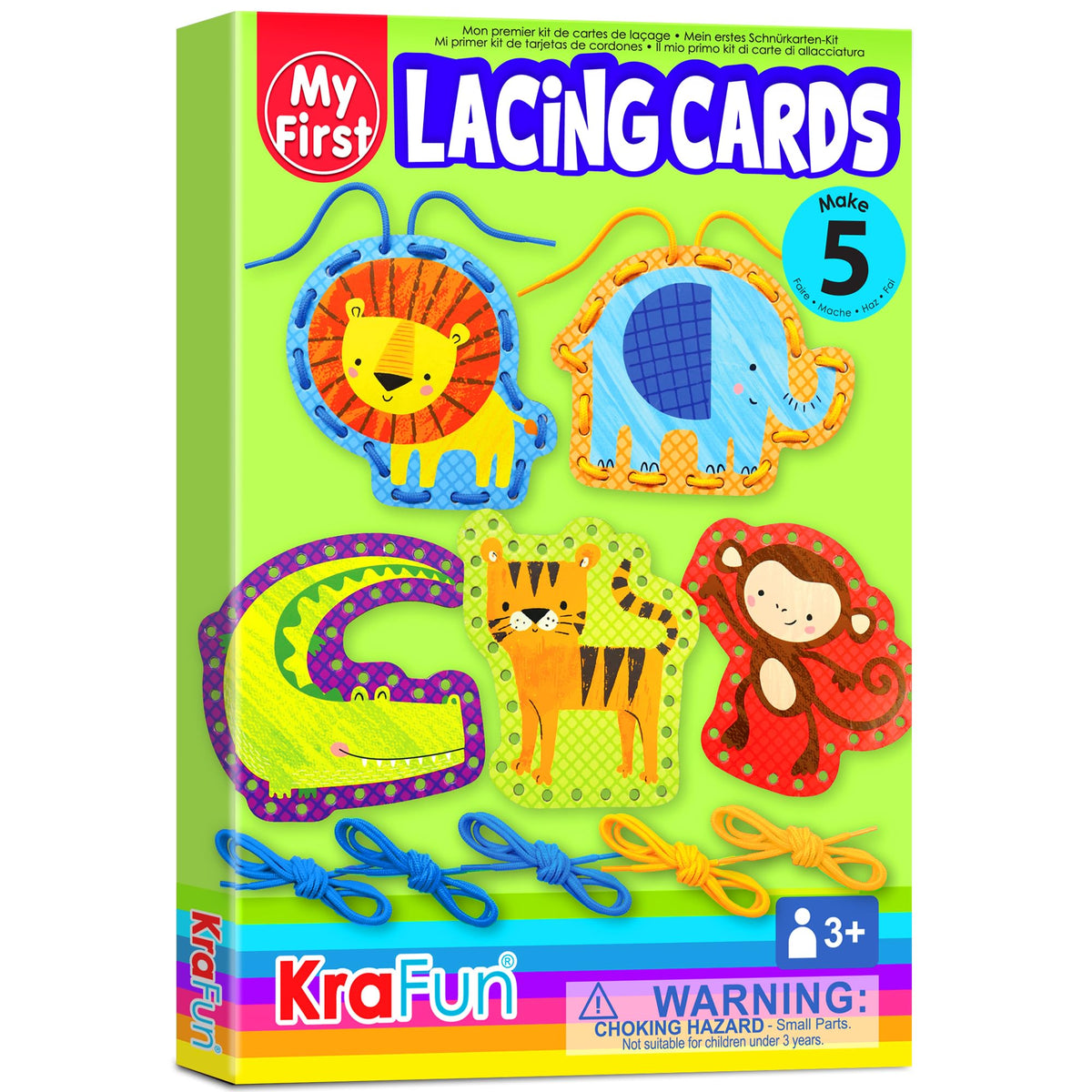 KRAFUN Beginner Preschool Lacing Card Kit – 5 Safari Animal Projects for Kids
