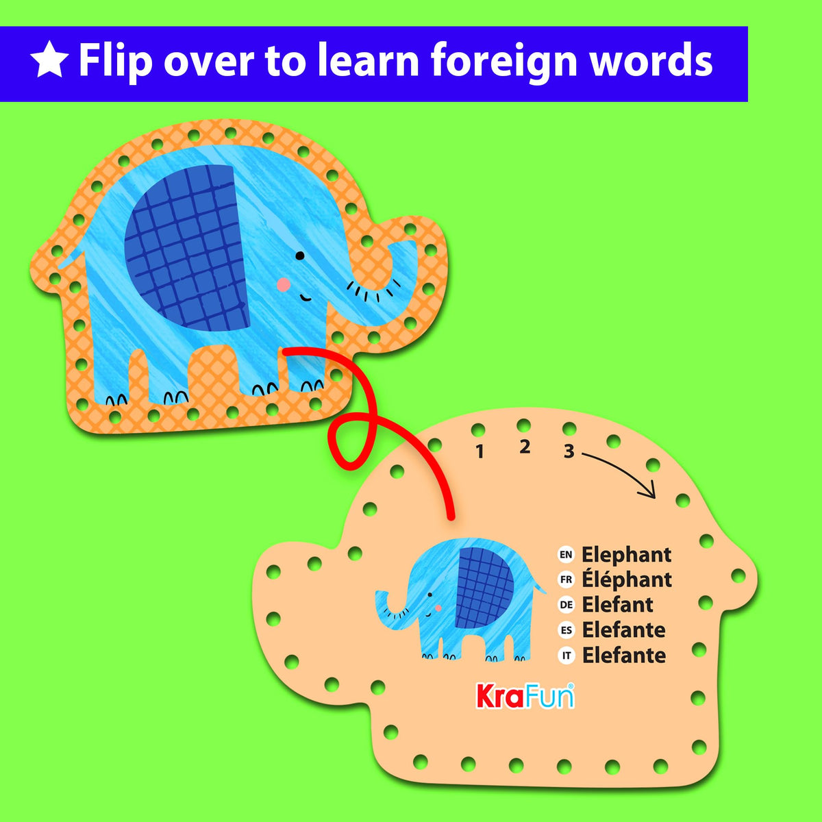 KRAFUN Beginner Preschool Lacing Card Kit – 5 Safari Animal Projects for Kids