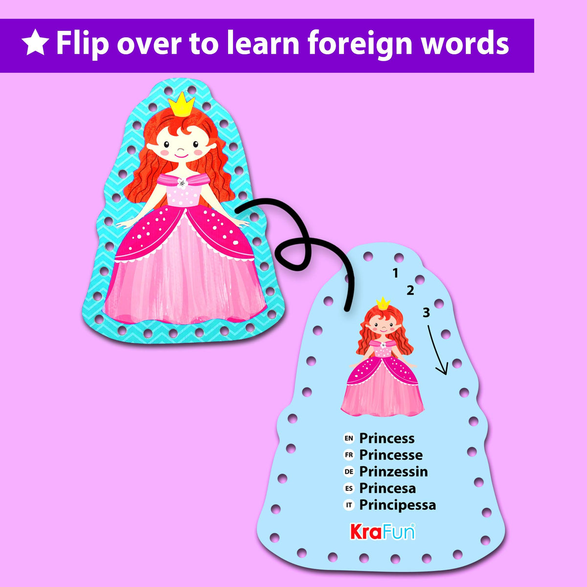 KRAFUN Beginner Unicorn Lacing Card Kit for Kids – 5 Easy Princess Projects