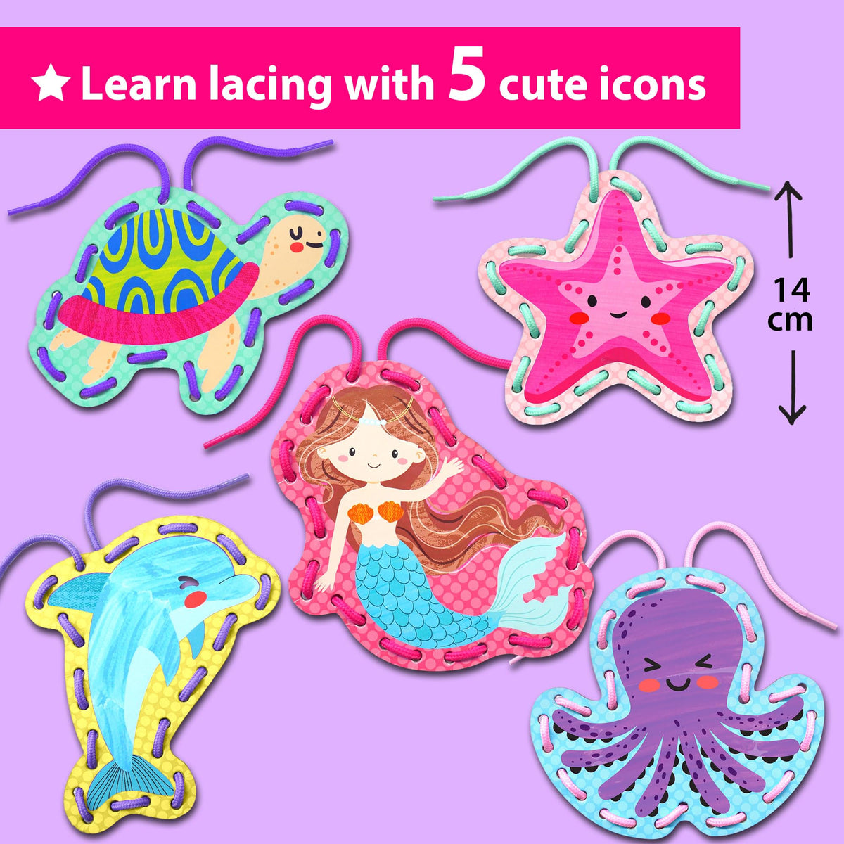 KRAFUN Beginner Mermaid Lacing Card Kit for Kids – 5 Easy Mermaid & Sea Animal Projects
