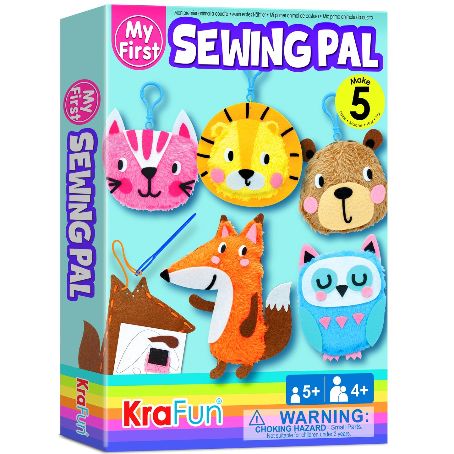 KRAFUN My First Sewing Animal Kit for Kids – 5 Easy Projects, Safe Materials, No-Mess Craft
