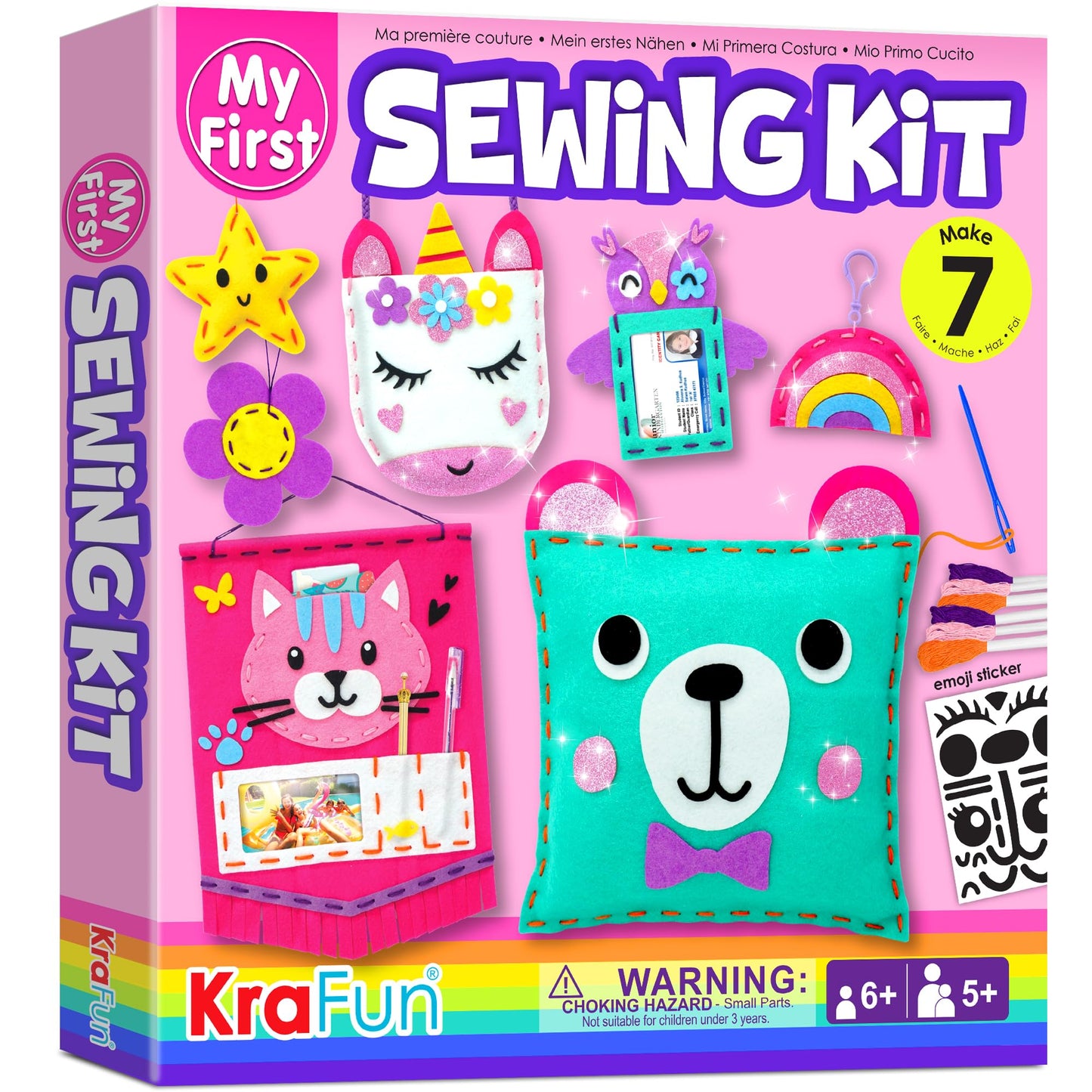 KRAFUN My First Sewing Kit for Kids - 7 Easy Plush Projects & Felt Crafts