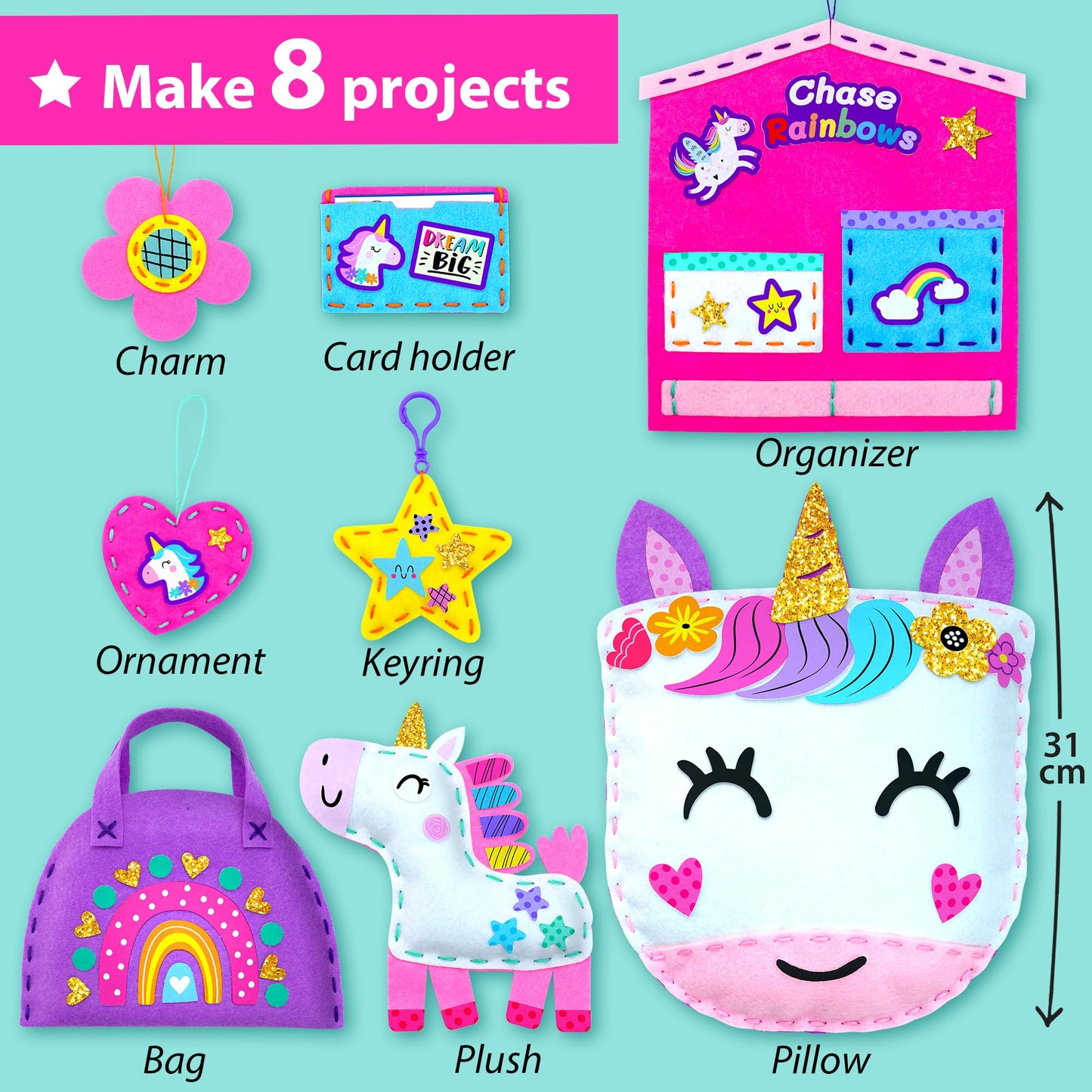 KRAFUN My First Unicorn Kids Sewing Kit — 8 Beginner Projects for Ages 5+