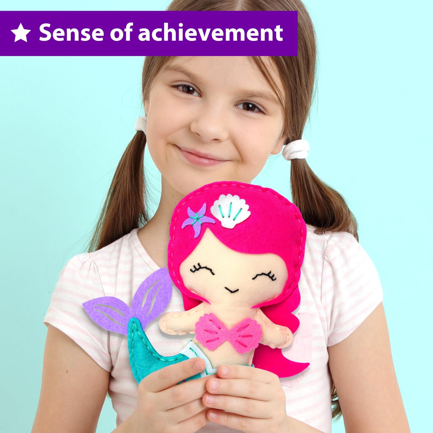 KRAFUN Mermaid Sea Animals Beginner Sewing Kit for Kids – 5 Plush Dolls