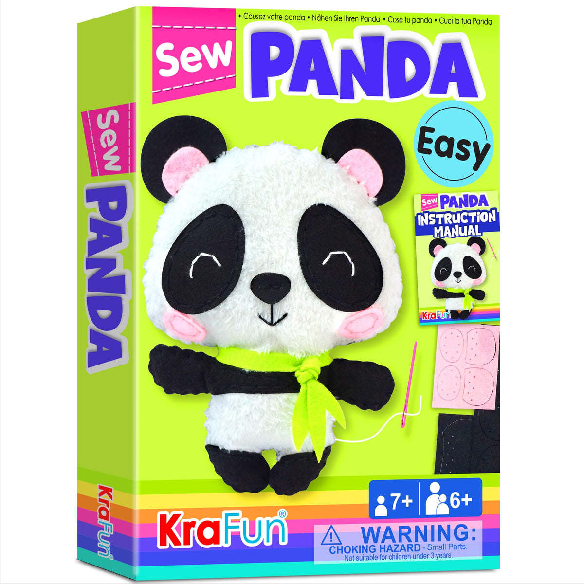 KRAFUN Panda Animal Sewing Kit for Kids – Beginner Embroidery Craft with Panda Doll & Felt Materials