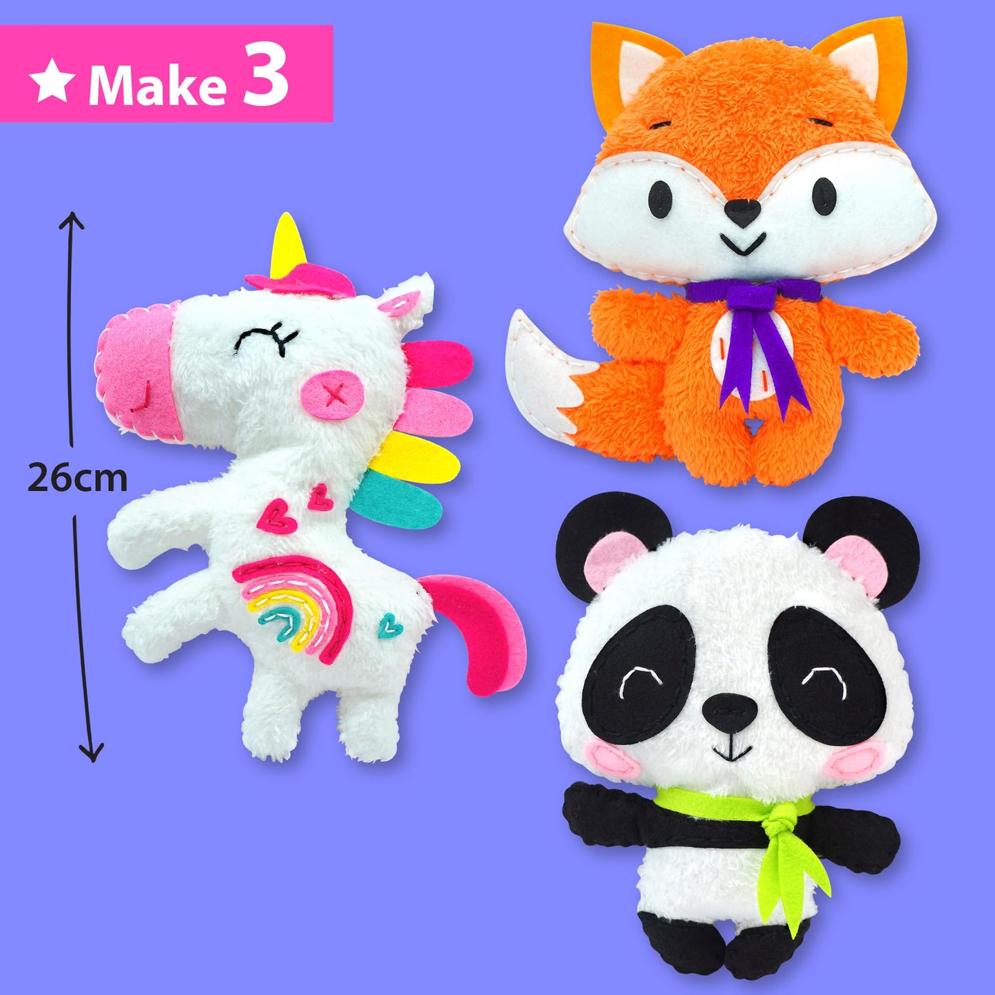 KRAFUN Unicorn Beginner Sewing Kit for Kids 7–13 – 3 Dolls, Safe Tools, Easy Instructions