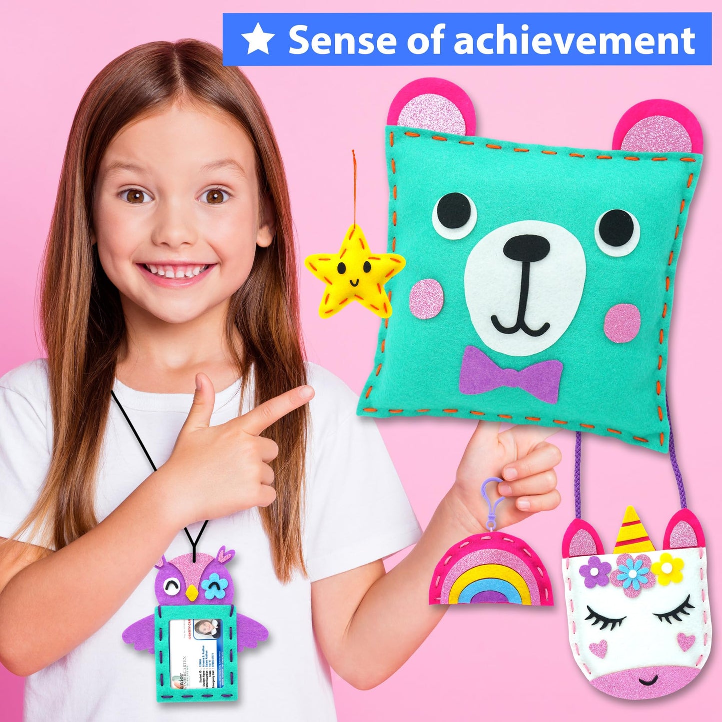 KRAFUN My First Sewing Kit for Kids - 7 Easy Plush Projects & Felt Crafts