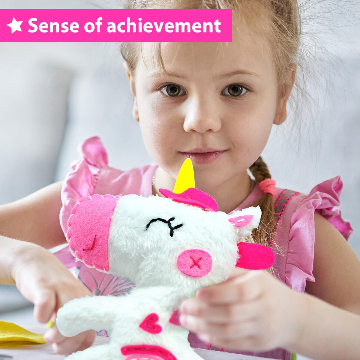 KRAFUN Beginner Unicorn Sewing Kit for Kids – Learn to Sew Plush Unicorn Doll