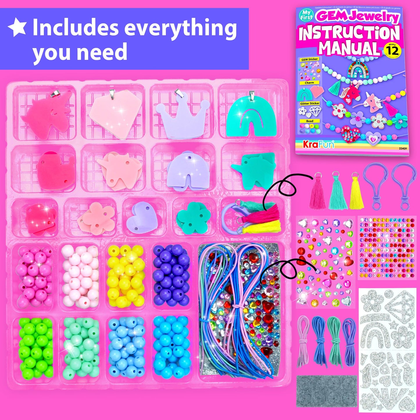 KRAFUN Unicorn & Princess Jewelry Making Kit for Girls – DIY Beads, Charms & Gems | Ages 4-8+