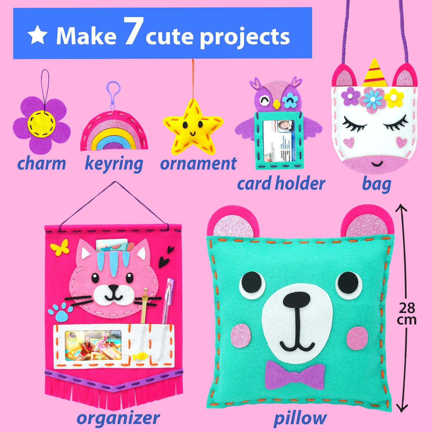 KRAFUN My First Sewing Kit for Kids - 7 Easy Plush Projects & Felt Crafts