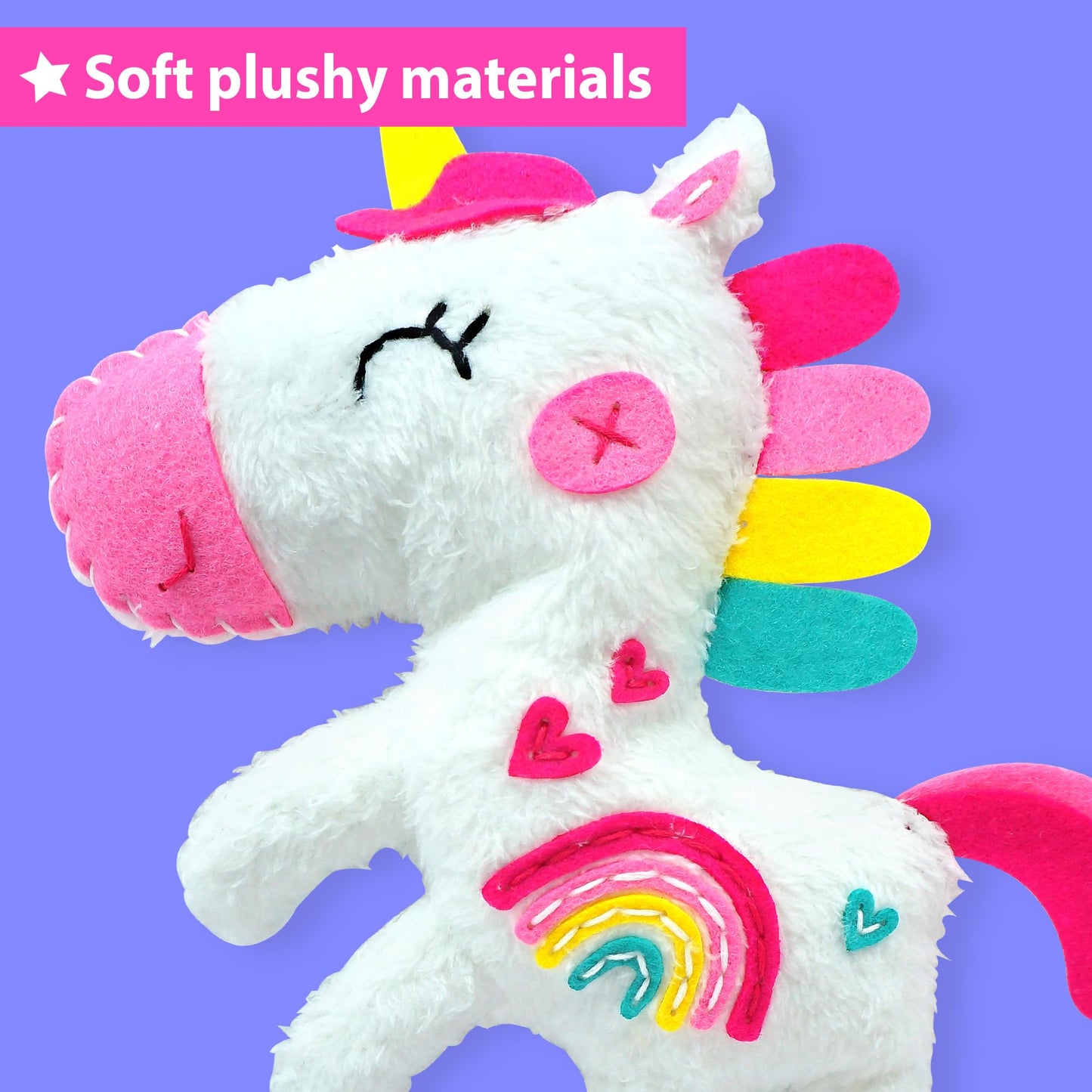KRAFUN Unicorn Beginner Sewing Kit for Kids 7–13 – 3 Dolls, Safe Tools, Easy Instructions