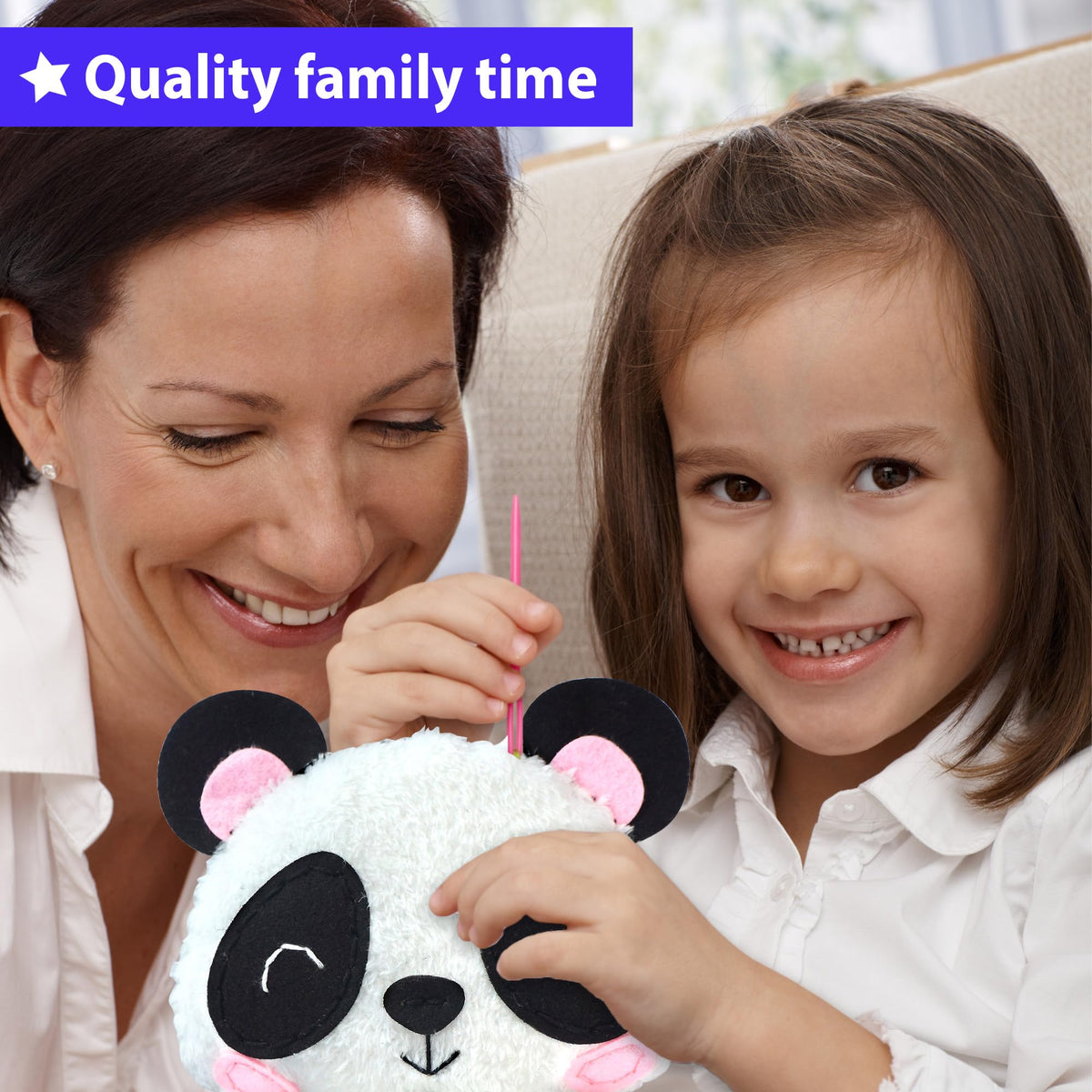 KRAFUN Panda Animal Sewing Kit for Kids – Beginner Embroidery Craft with Panda Doll & Felt Materials