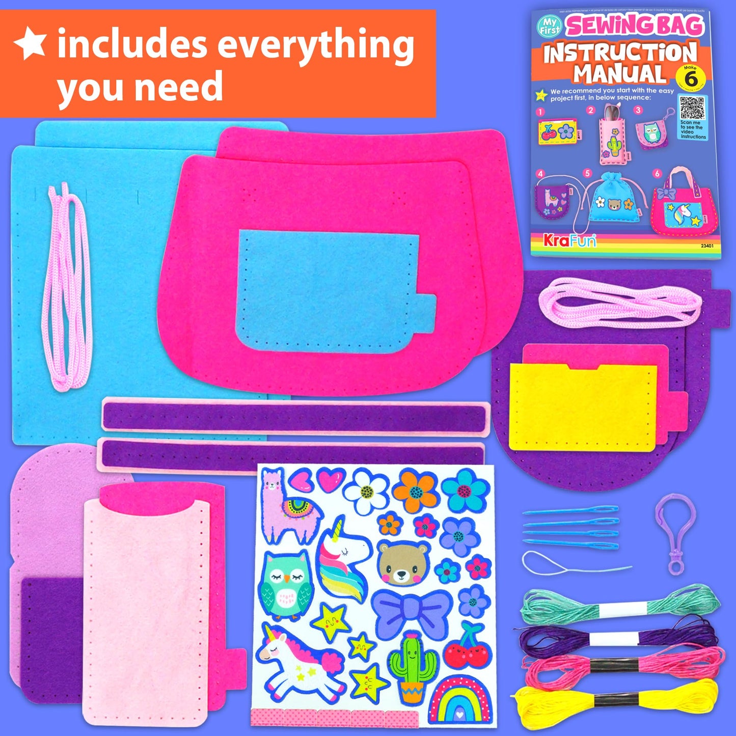 KRAFUN My First Sewing Bag Kit | 6 Easy DIY Projects for Kids