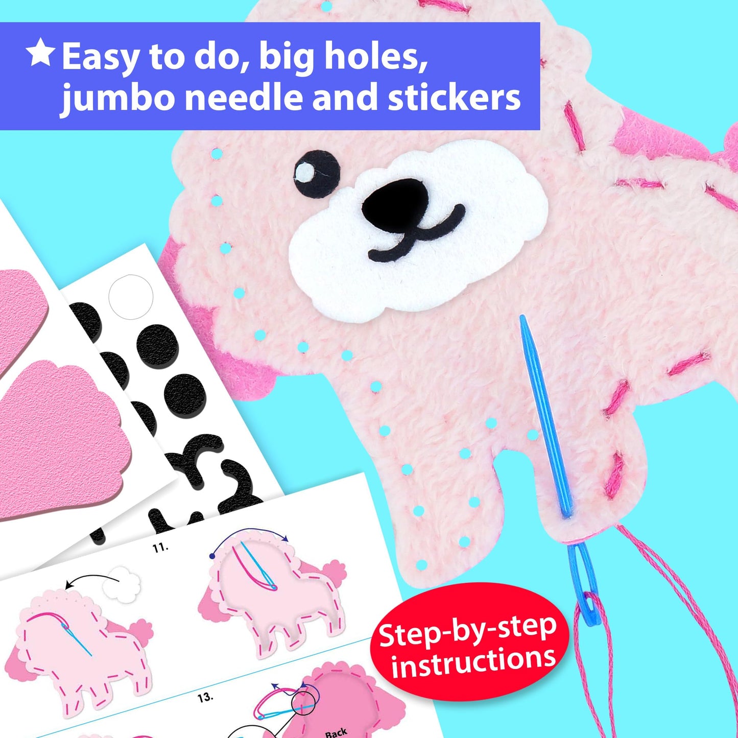 KRAFUN Easy Sewing Kit for Beginners – 8 Plush Dog & Cat Projects for Kids