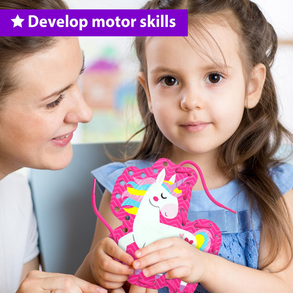 KRAFUN Beginner Unicorn Lacing Card Kit for Kids – 5 Easy Princess Projects