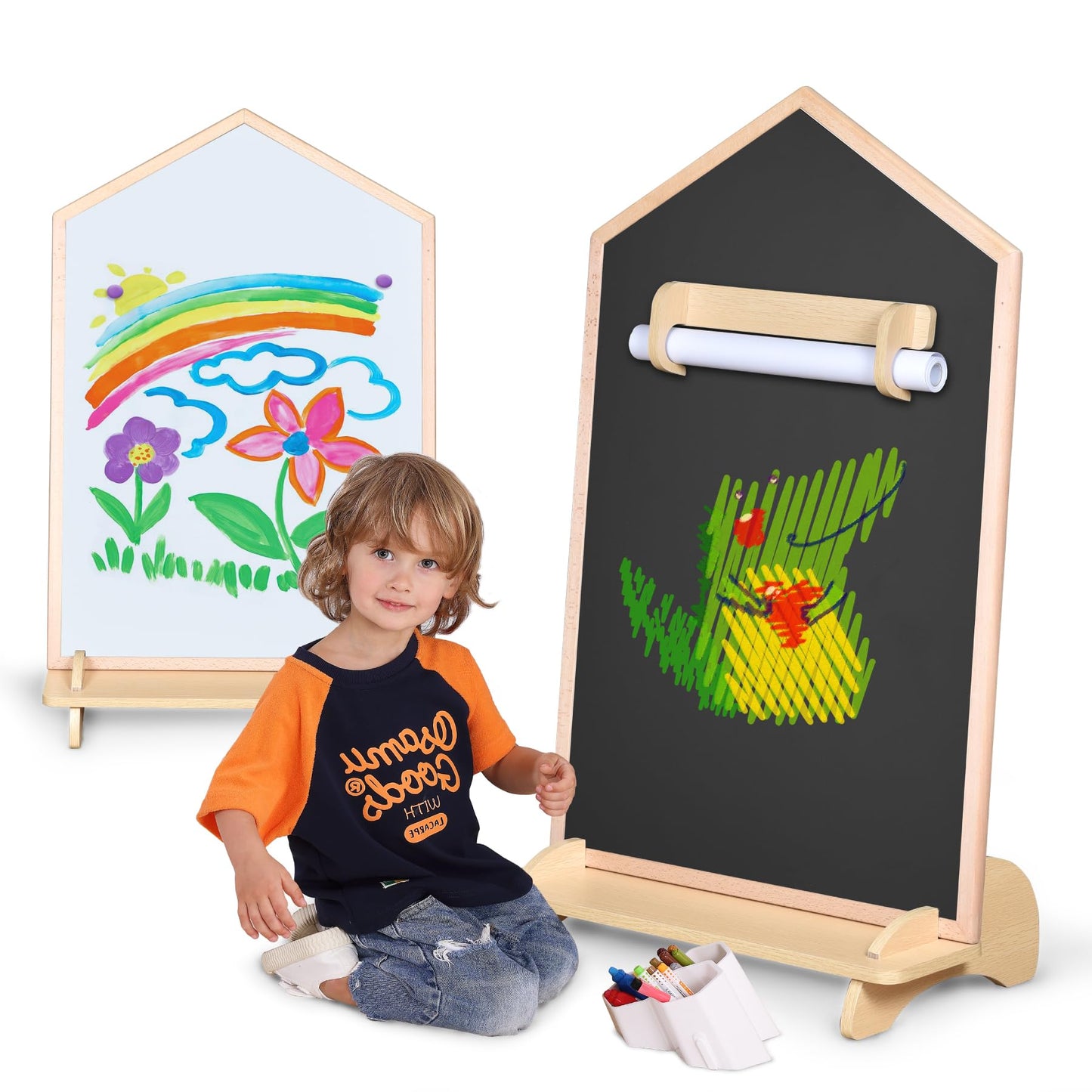 KRAND Double-Sided Magnetic Drawing Board for Kids | Wall Mountable Art Easel