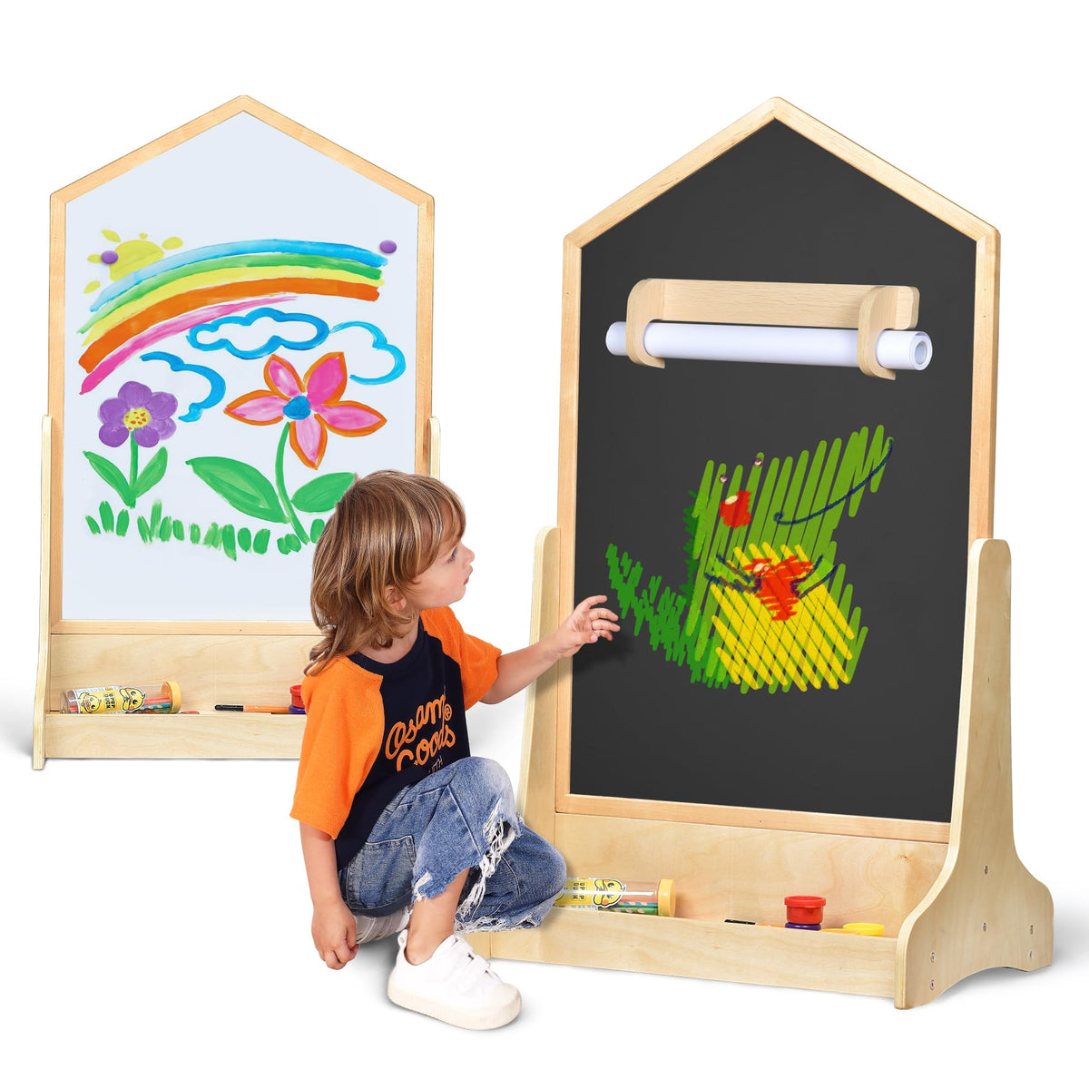 KRAND House Design Double-Sided Magnetic Drawing Board — Extra Large Wall-Mount Easel for Kids