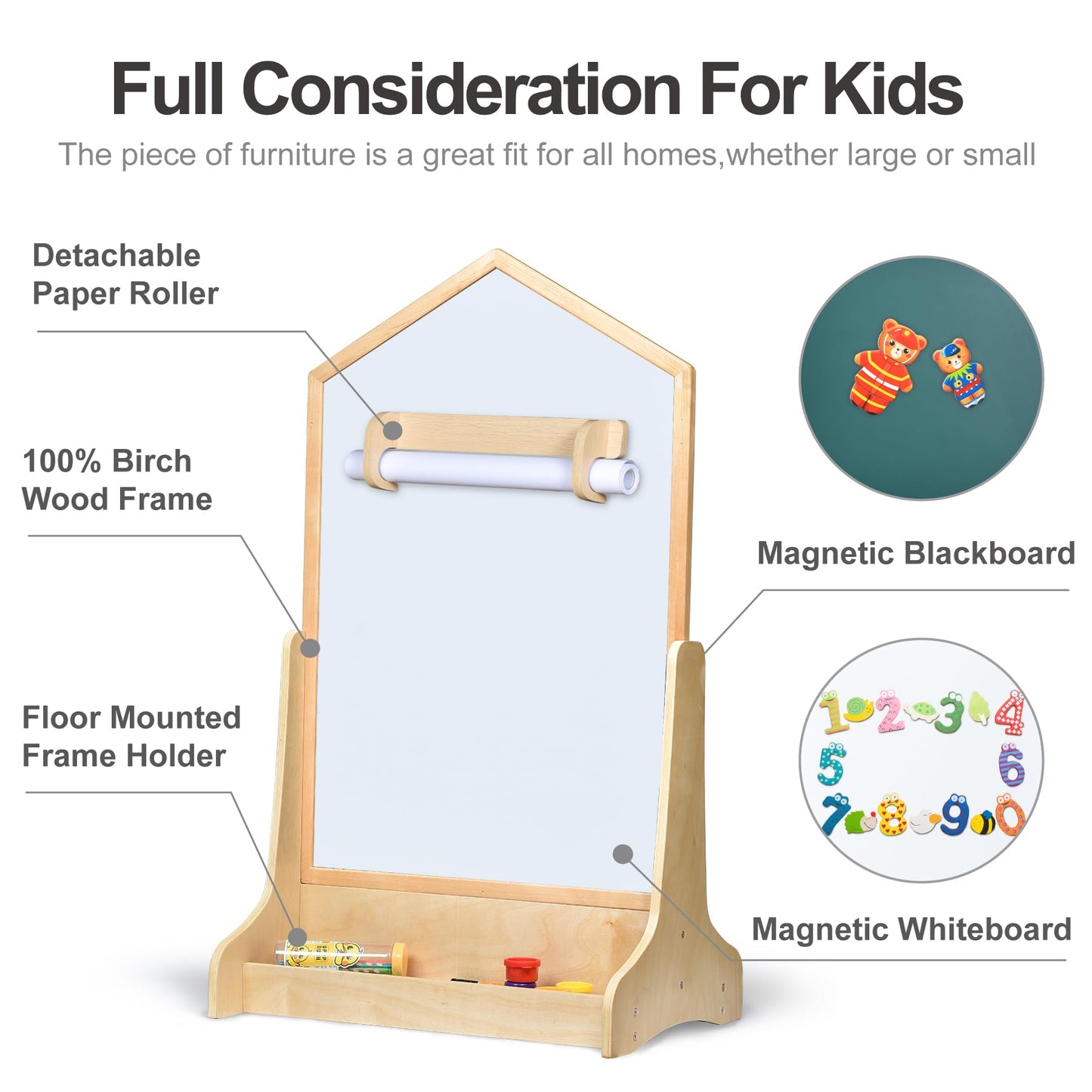KRAND House Design Double-Sided Magnetic Drawing Board — Extra Large Wall-Mount Easel for Kids