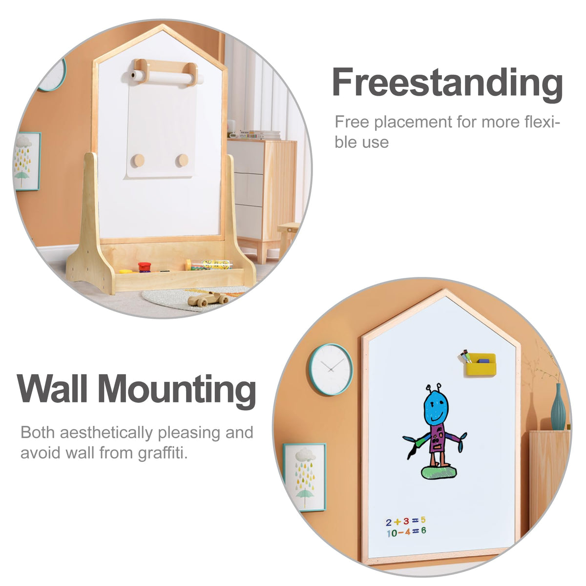 KRAND House Design Double-Sided Magnetic Drawing Board — Extra Large Wall-Mount Easel for Kids