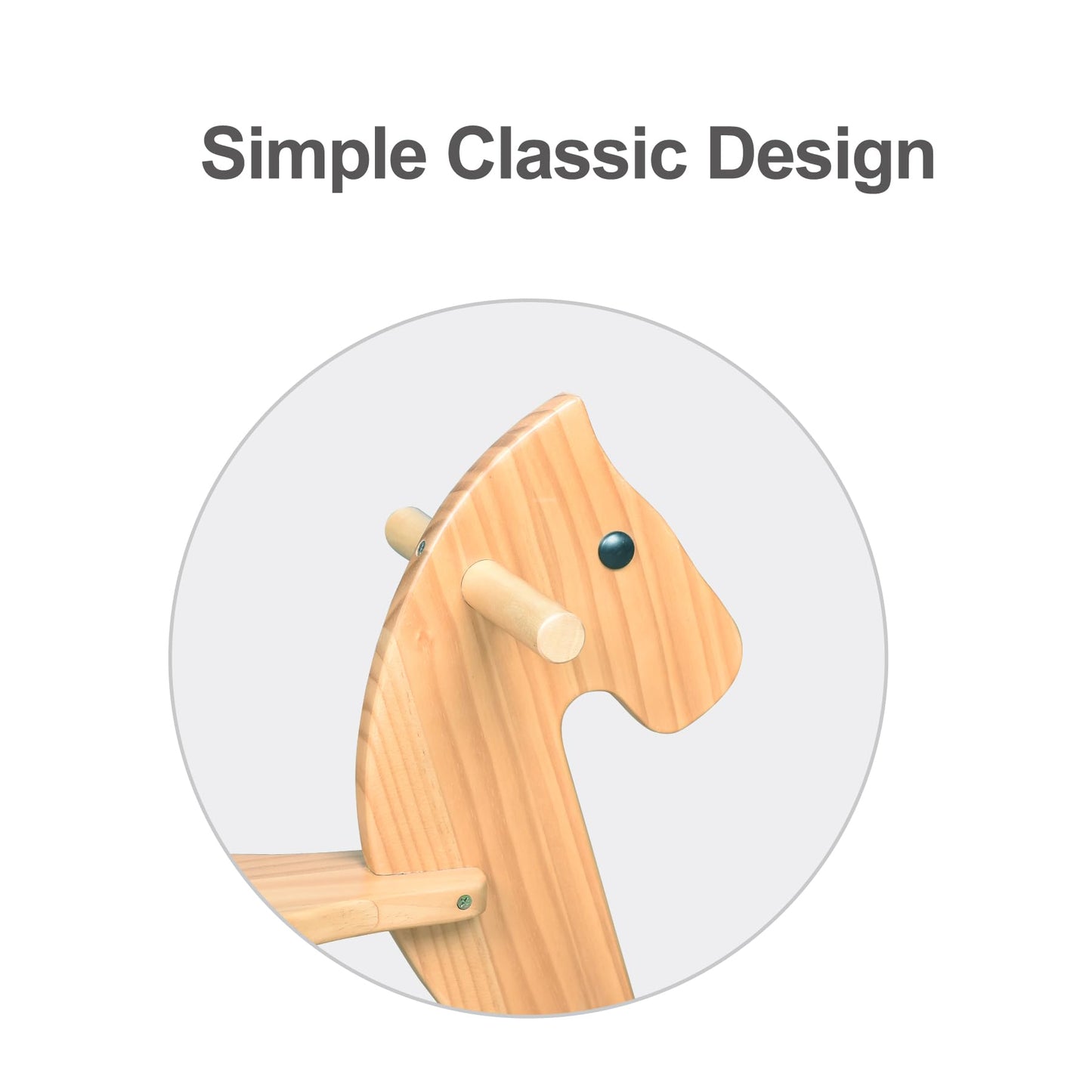 KRAND Rocking Horse – Classic Wooden Ride-On Toy in Natural Pine with Pedal & Safe Backrest