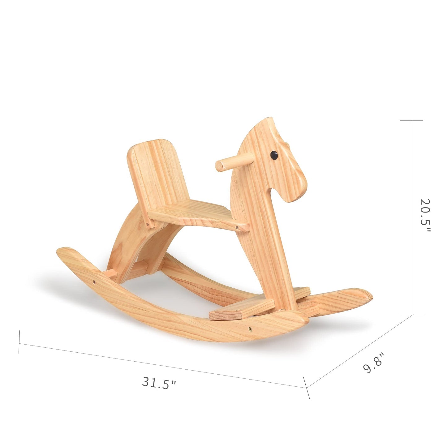 KRAND Rocking Horse – Classic Wooden Ride-On Toy in Natural Pine with Pedal & Safe Backrest