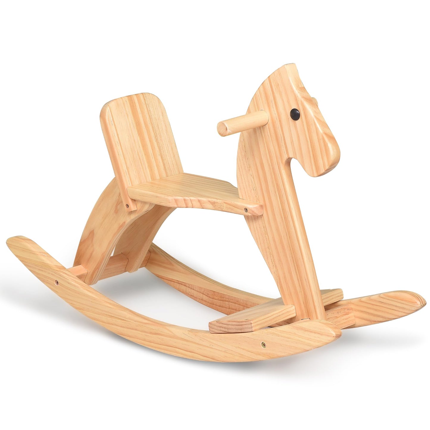 KRAND Rocking Horse – Classic Wooden Ride-On Toy in Natural Pine with Pedal & Safe Backrest