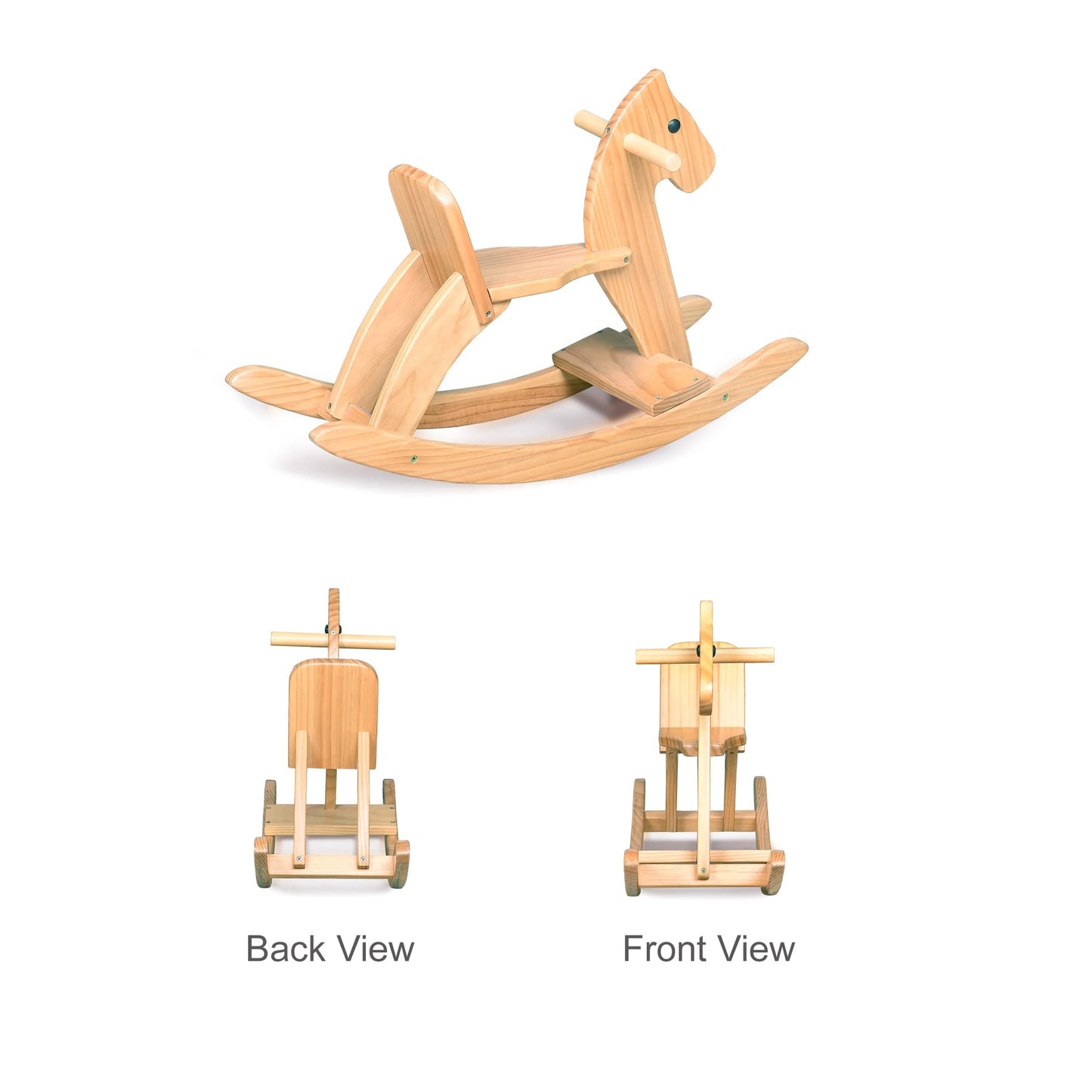 KRAND Rocking Horse – Classic Wooden Ride-On Toy in Natural Pine with Pedal & Safe Backrest