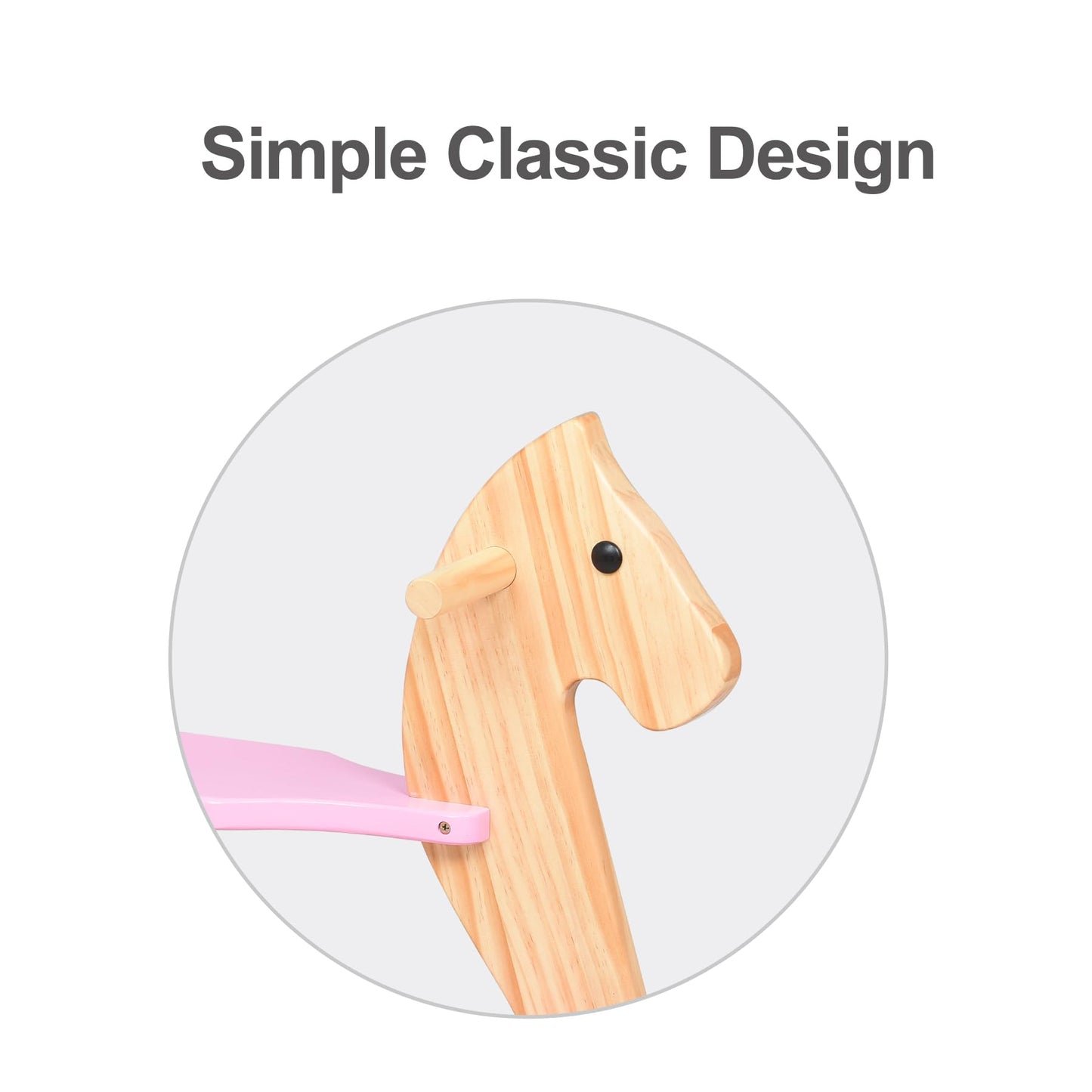 KRAND Wooden Rocking Horse – Pink Toddler Ride On Toy with Pedal & Safe Backrest