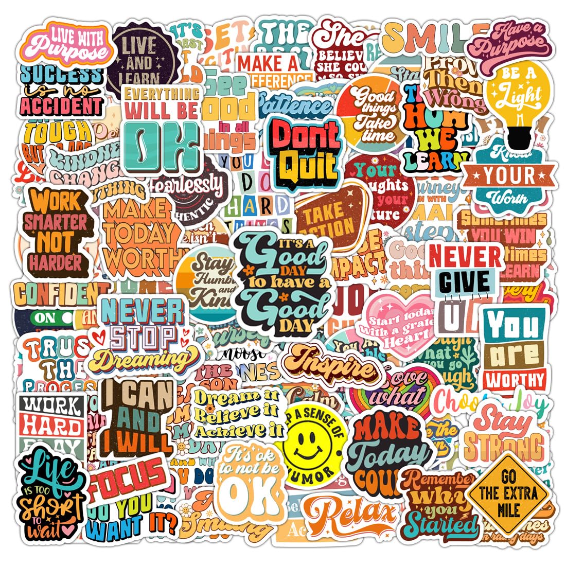 Krazy4K 100 Pack Motivational Stickers – Inspirational Decals for Laptops & Water Bottles